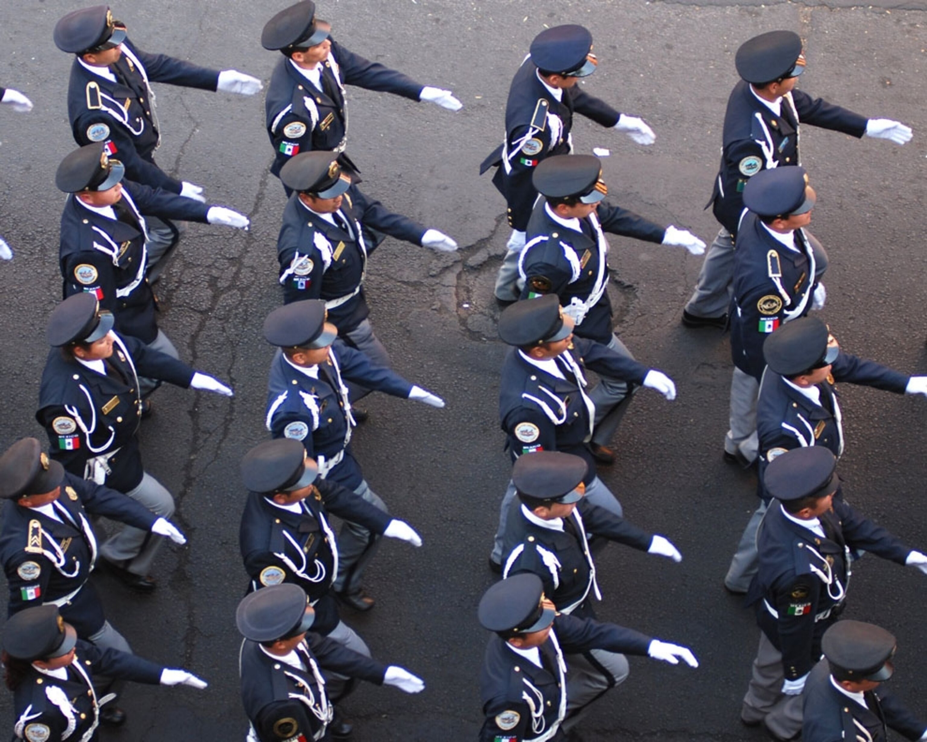 Police marching in a parade in Mexico City