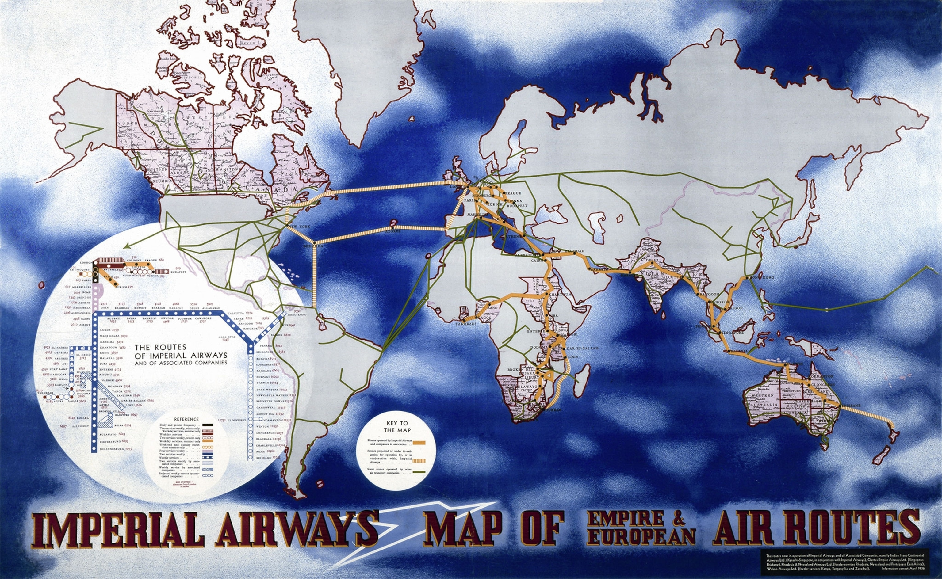 a imperial airways poster with world map