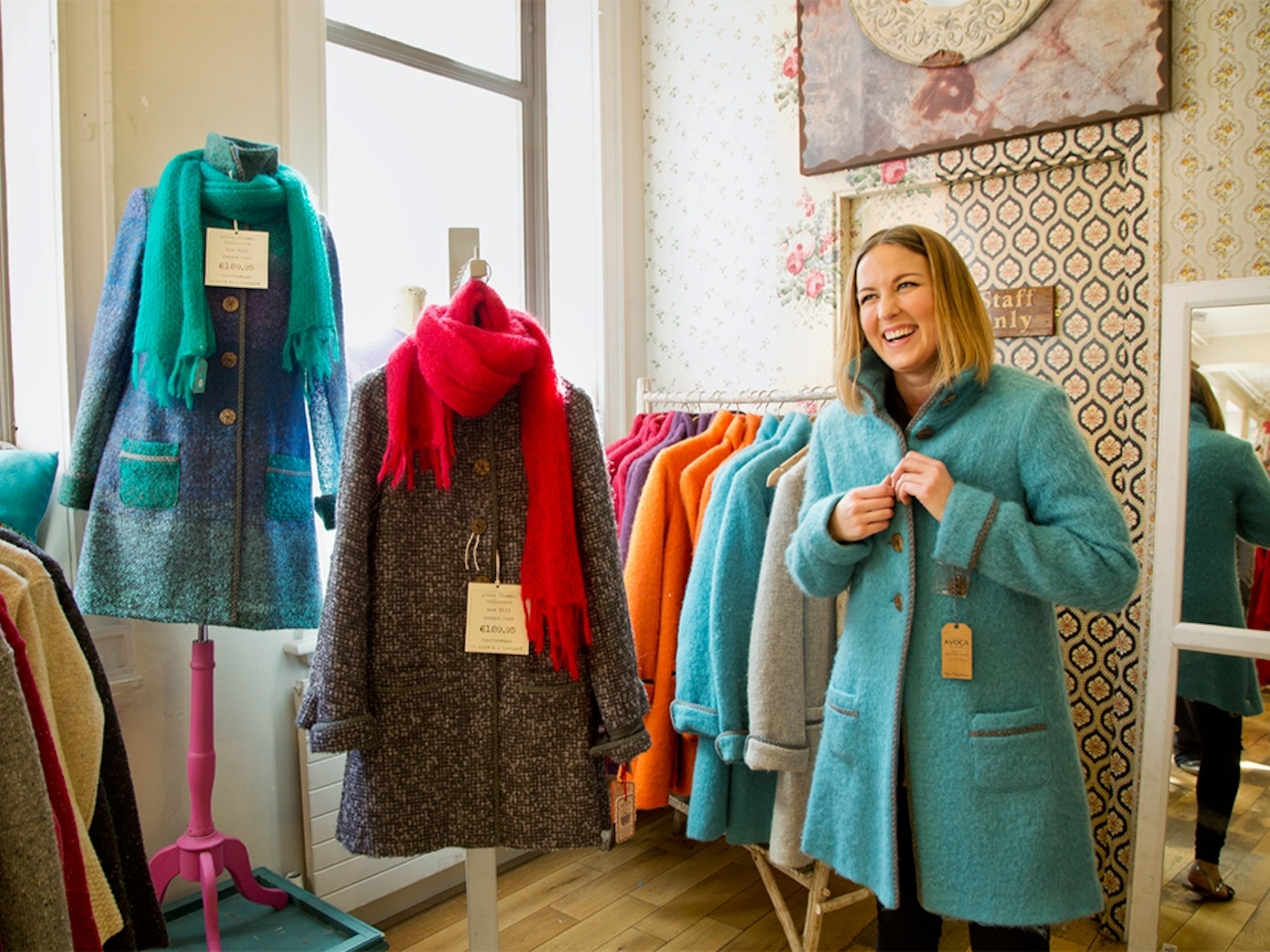 wool coats for sale at the Avoca shop in Dublin, Ireland