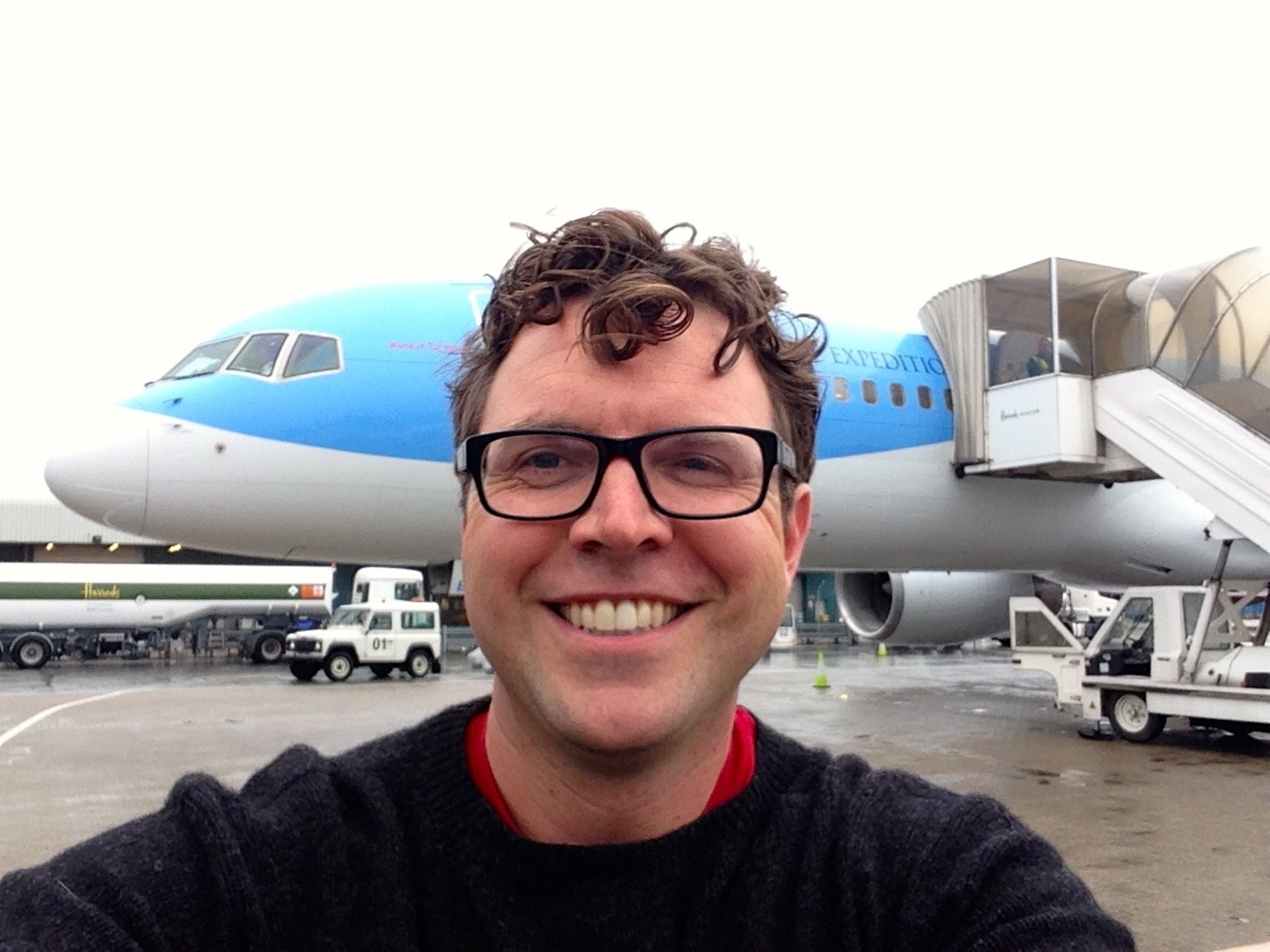 Boarding our private jet this morning for National Geographic's 125th Anniversary Expedition. (Photo by Andrew Evans, National Geographic Traveler)