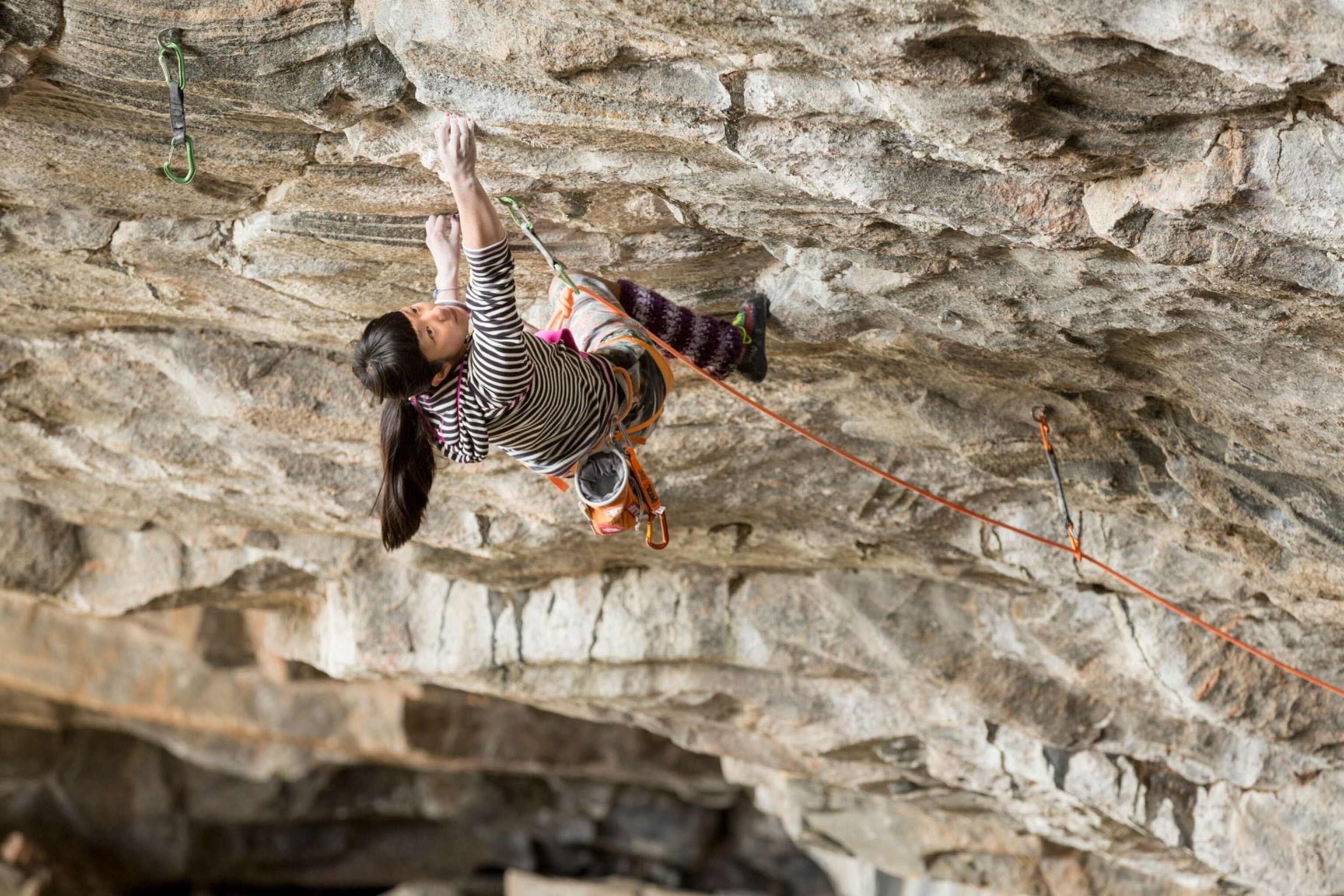 Ashima Shiraishi climbing in the Flatanger Cave