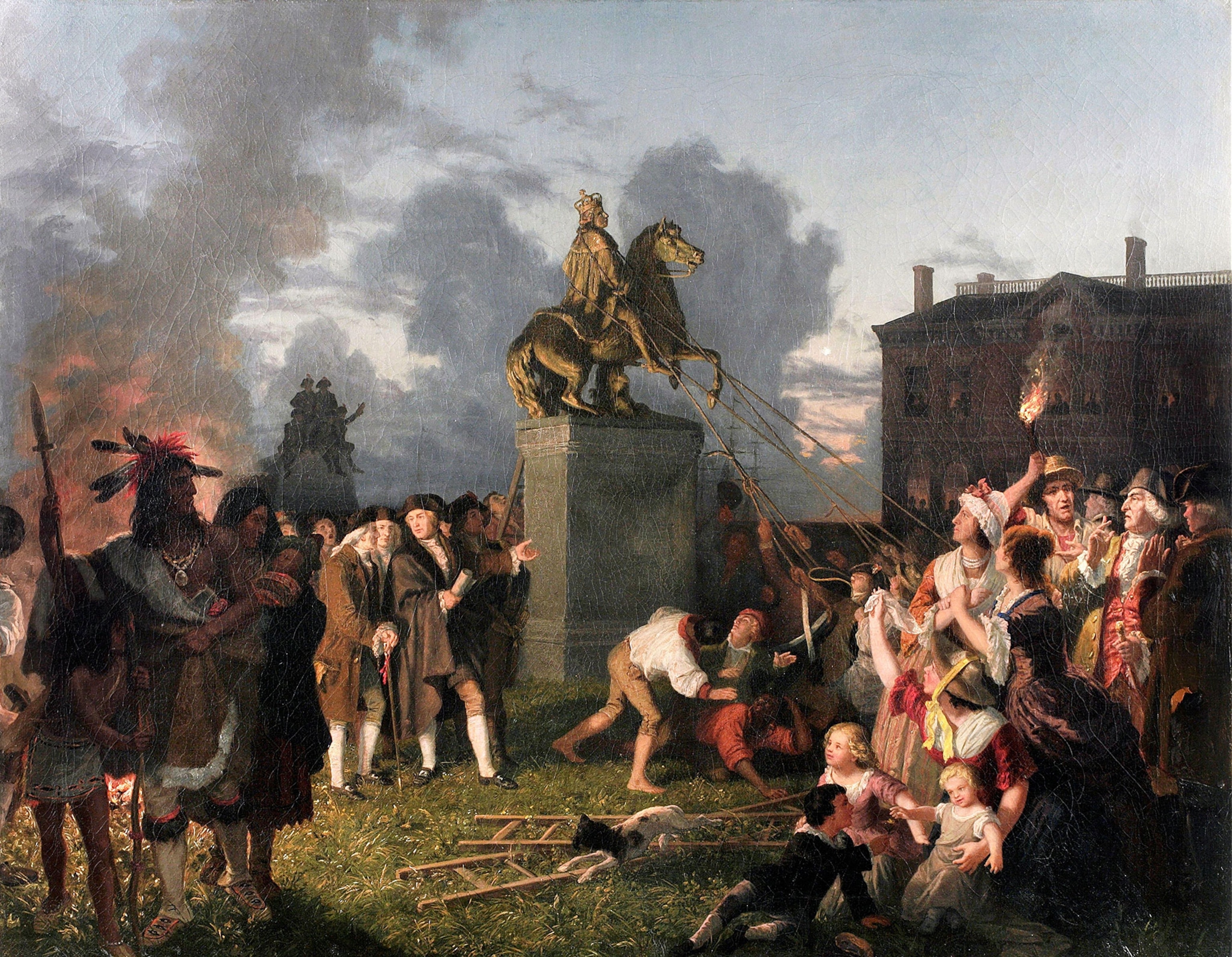 Revolutionaries in New York City celebrate the Declaration of Independence by pulling down a statue of King George III on horseback.