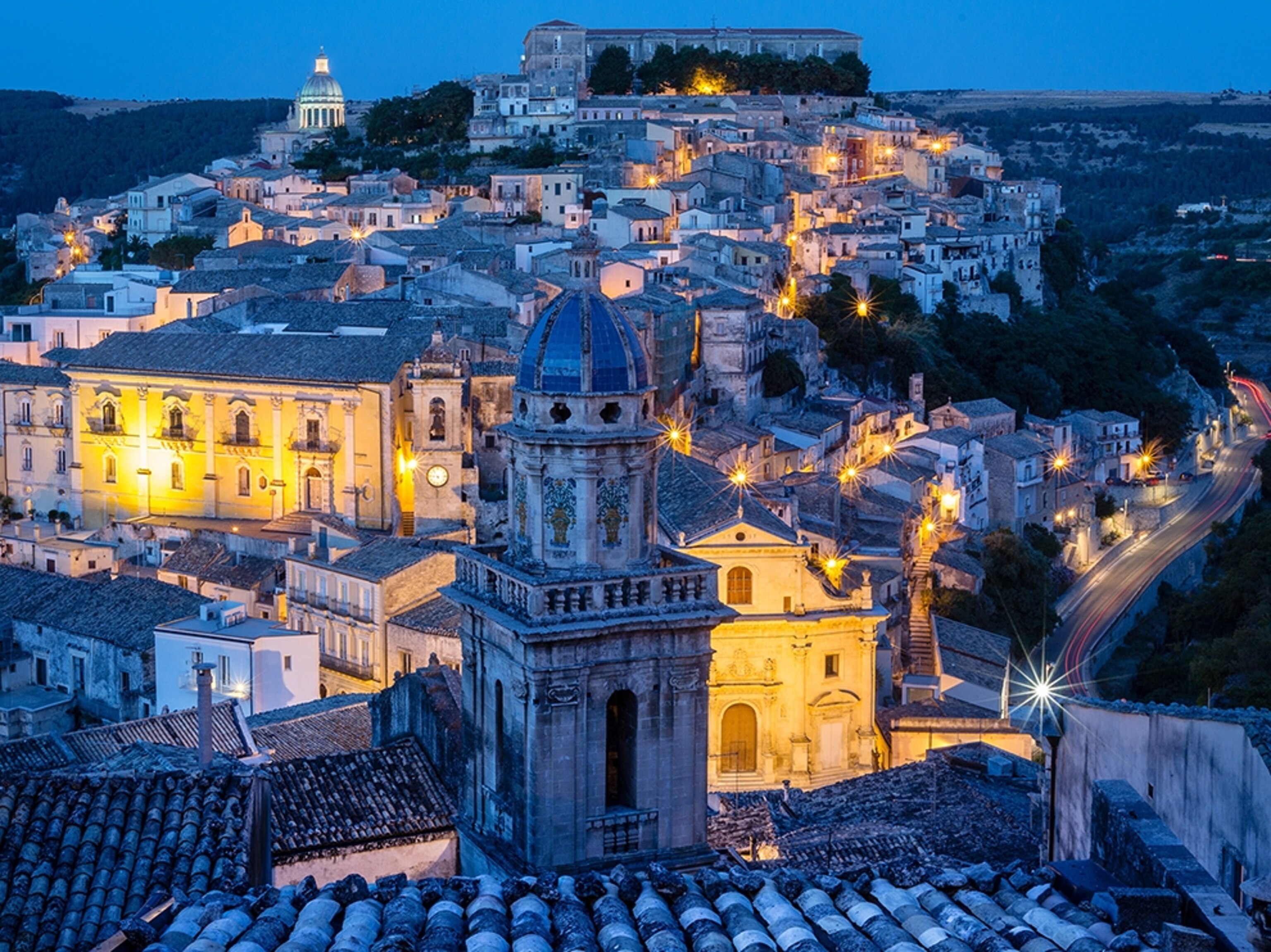 the old town of Ragusa at night, Italy