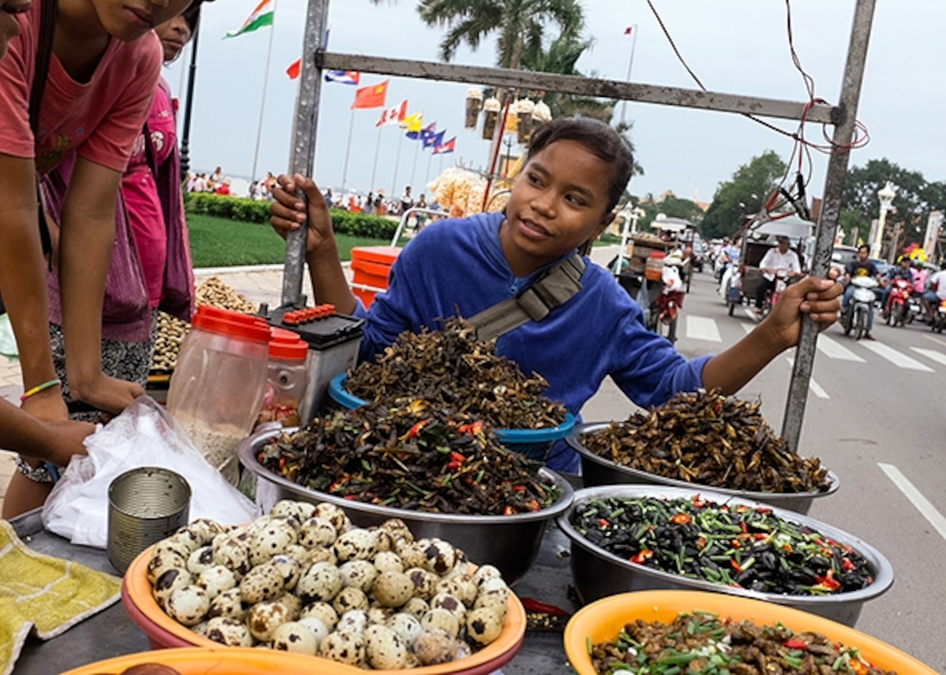 Feeling adventurous? Try fried crickets, a street-food staple in Southeast Asia. (Photograph by Hannah Reyes)