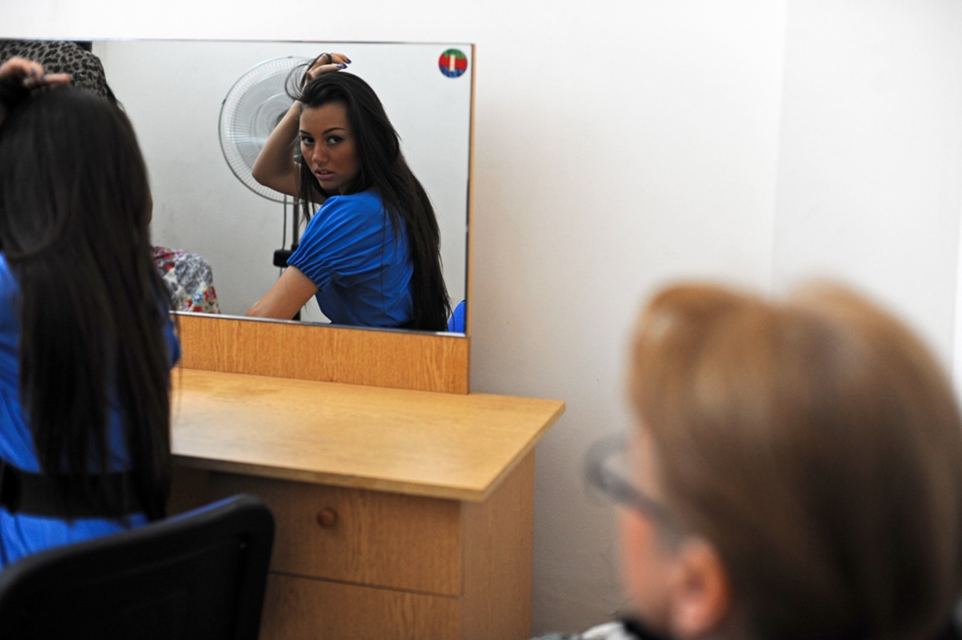 Azerbaijan's 2010 Eurovision contestant Safura Alizade with her mother, Naila Alizade, in the dressing room