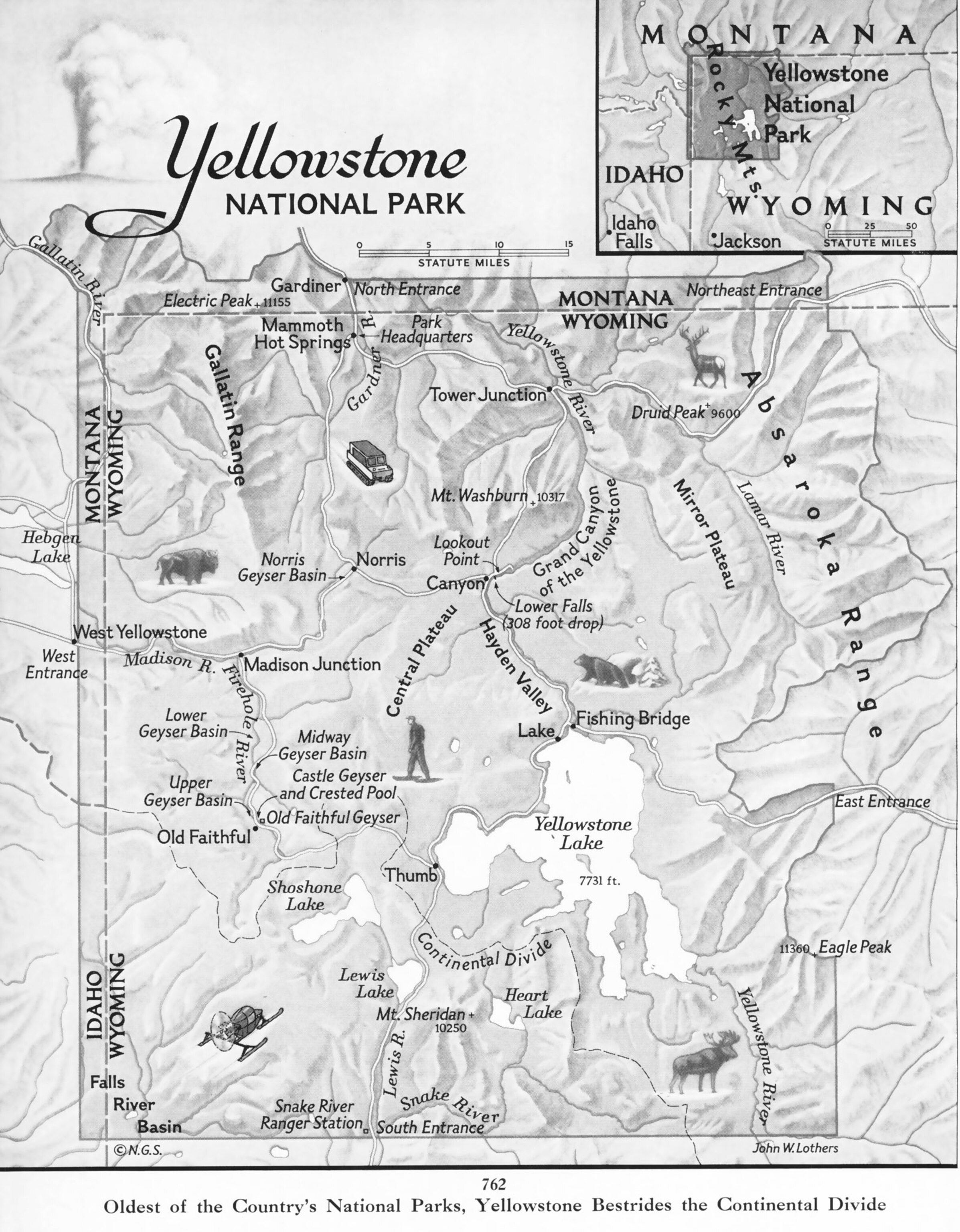 a map of Yellowstone National Park in the United States