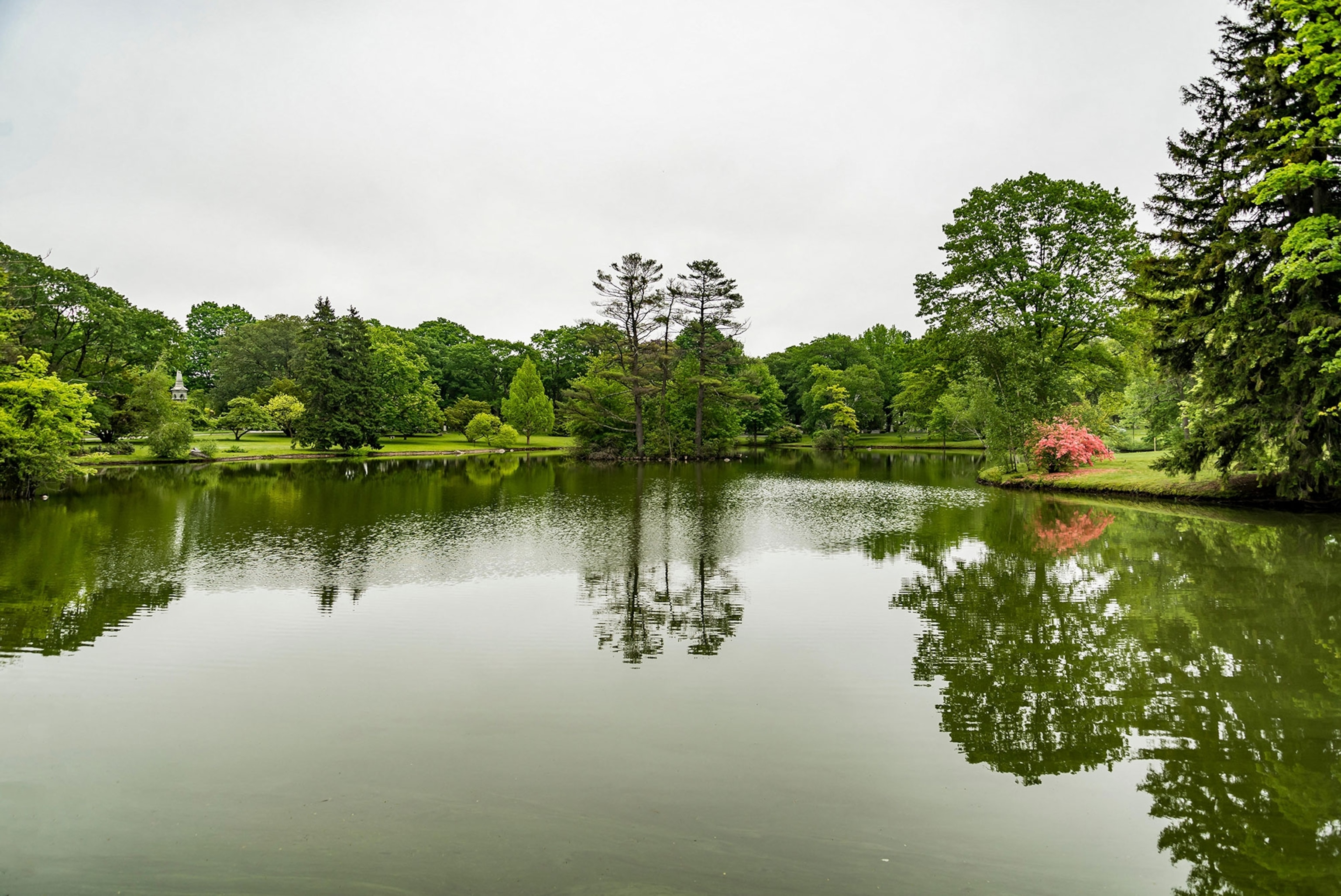 Forest Hills Cemetery landscape and lake in Boston MA