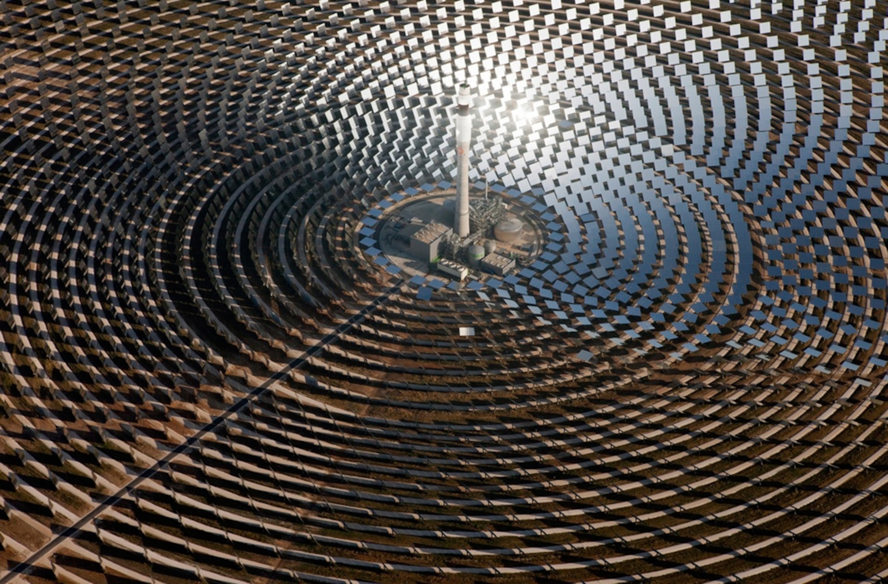 Concentric circles of mirrors at the Gemasolar plant in Andalucia, Spain