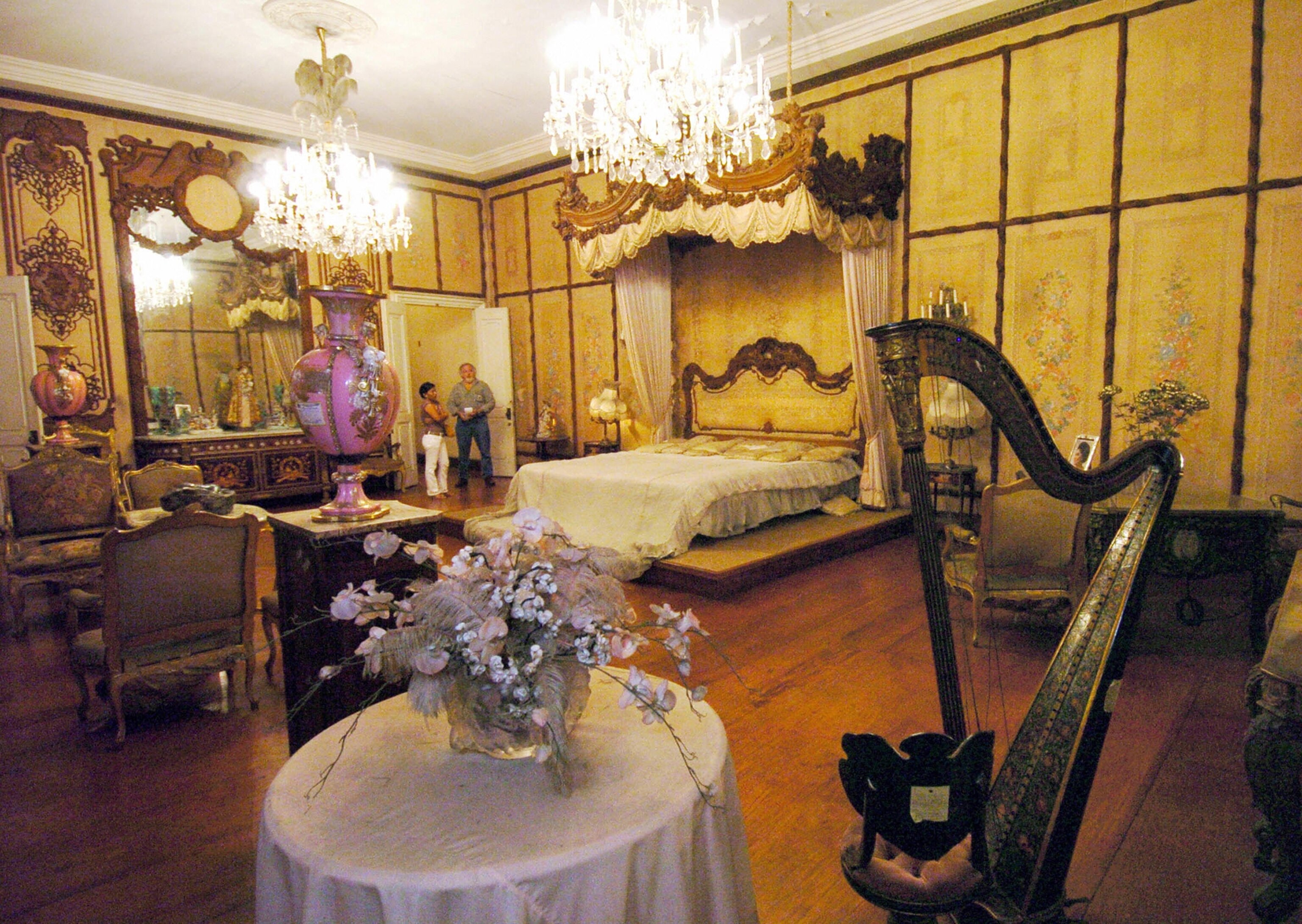 A protester wearing an EU flag stands at Ukrainian President Yanukovych's countryside residence in Mezhyhirya, Kiev's region, Ukraine, Saturday, Feb, 22, 2014. Ukrainian security and volunteers from among Independence Square protesters have joined forces to protect the presidential countryside retreat from vandalism and looting.