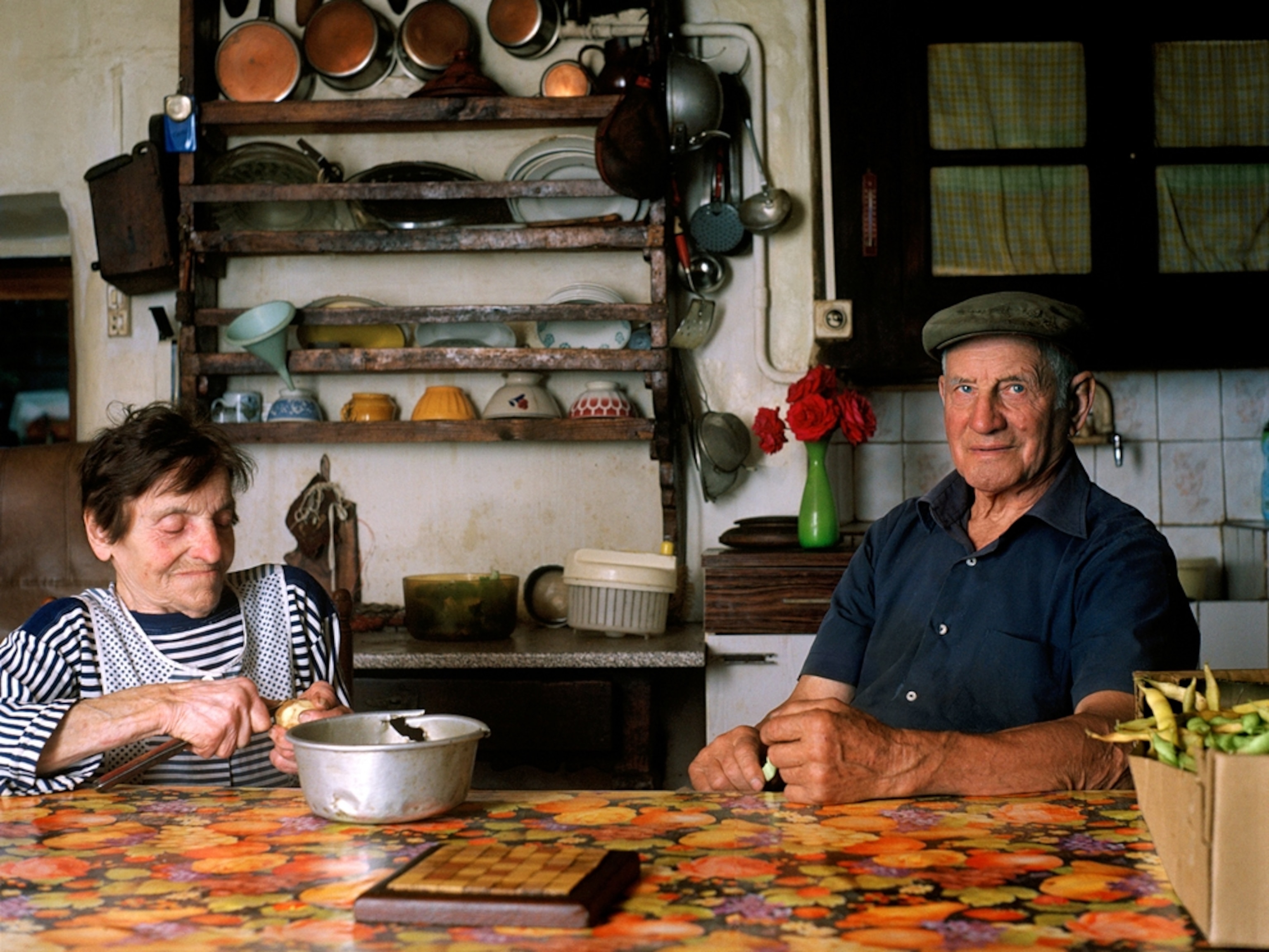 Two farmers in a kitchen