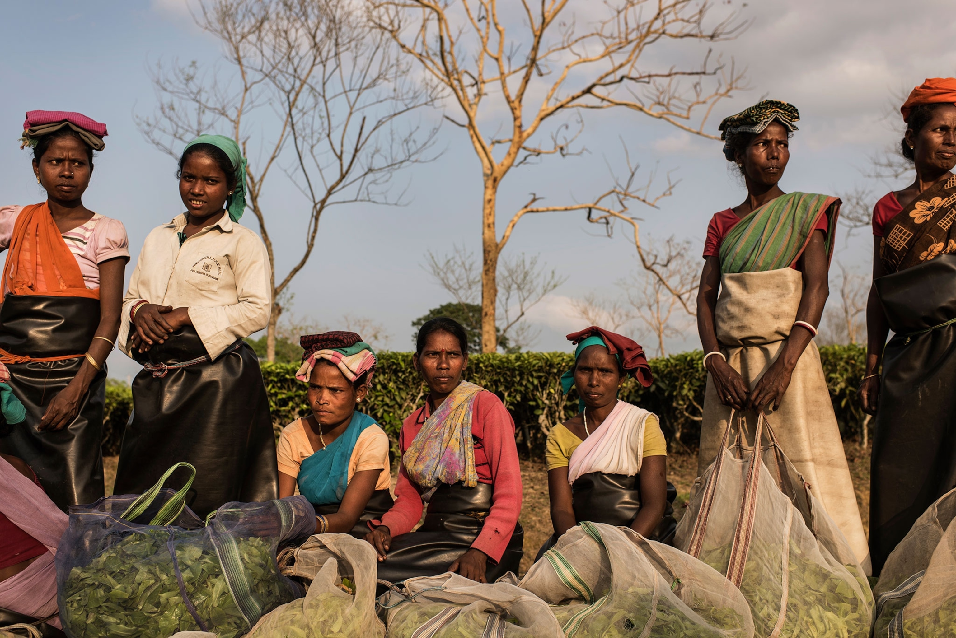 women waiting to weigh tea leaves
