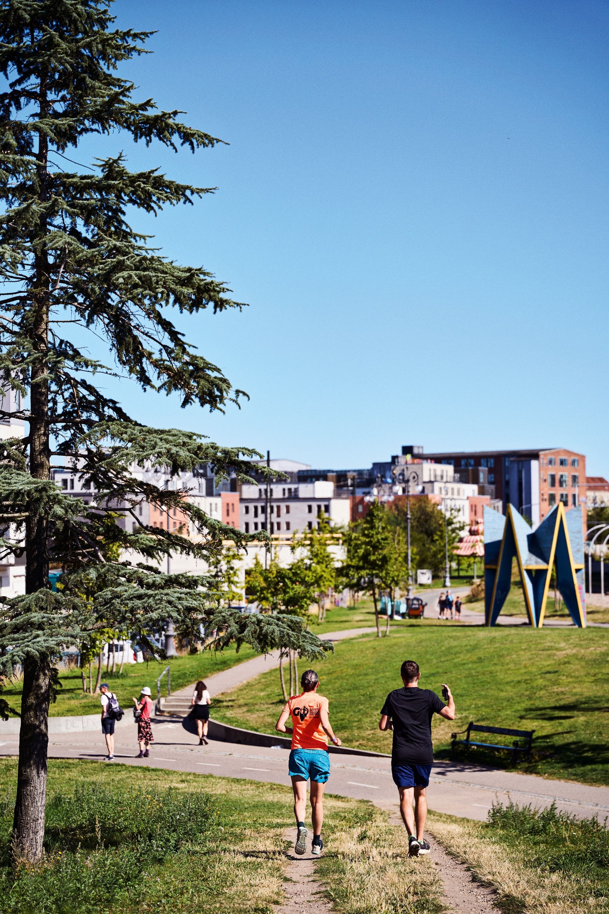 People walking in park