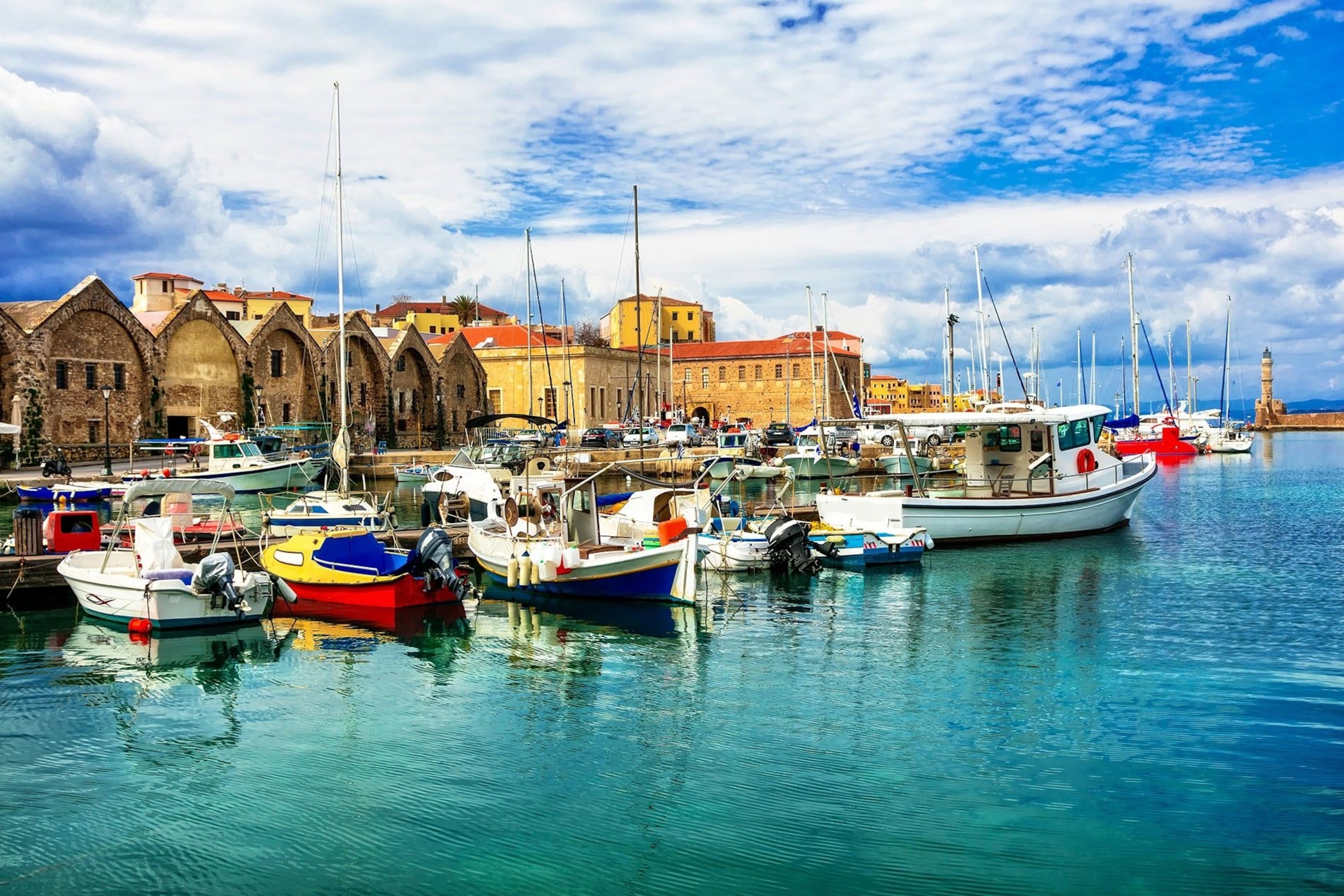 Boats moored outside Chania.
