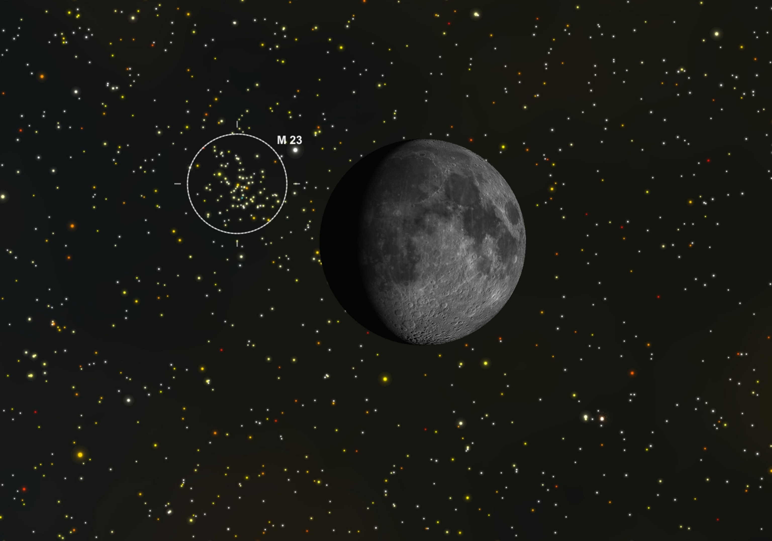 a star cluster near the moon in the night sky