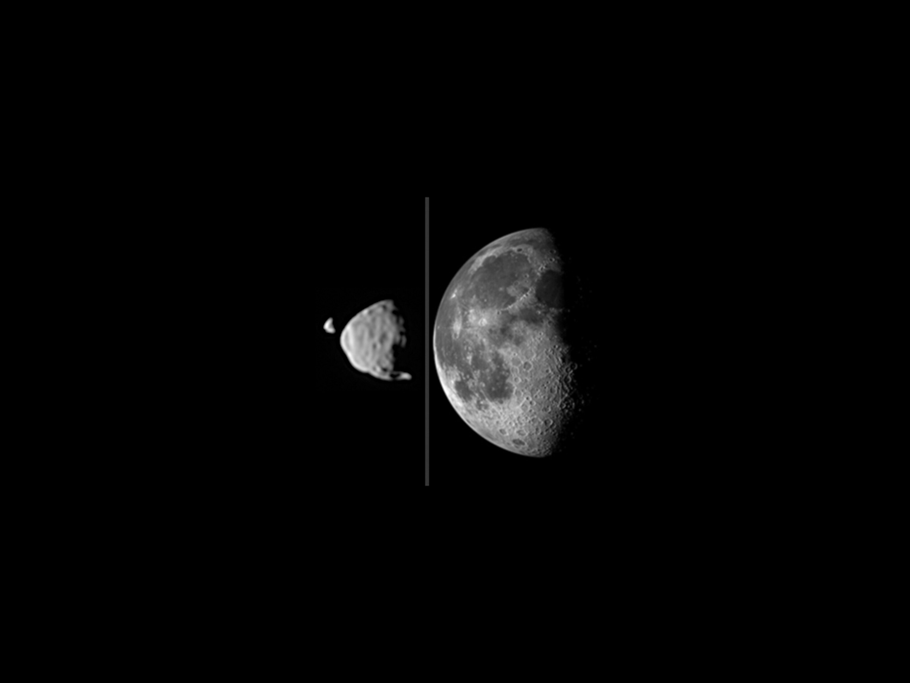 Week in Space 259 - Photo lineup of Earth and Martian moons.