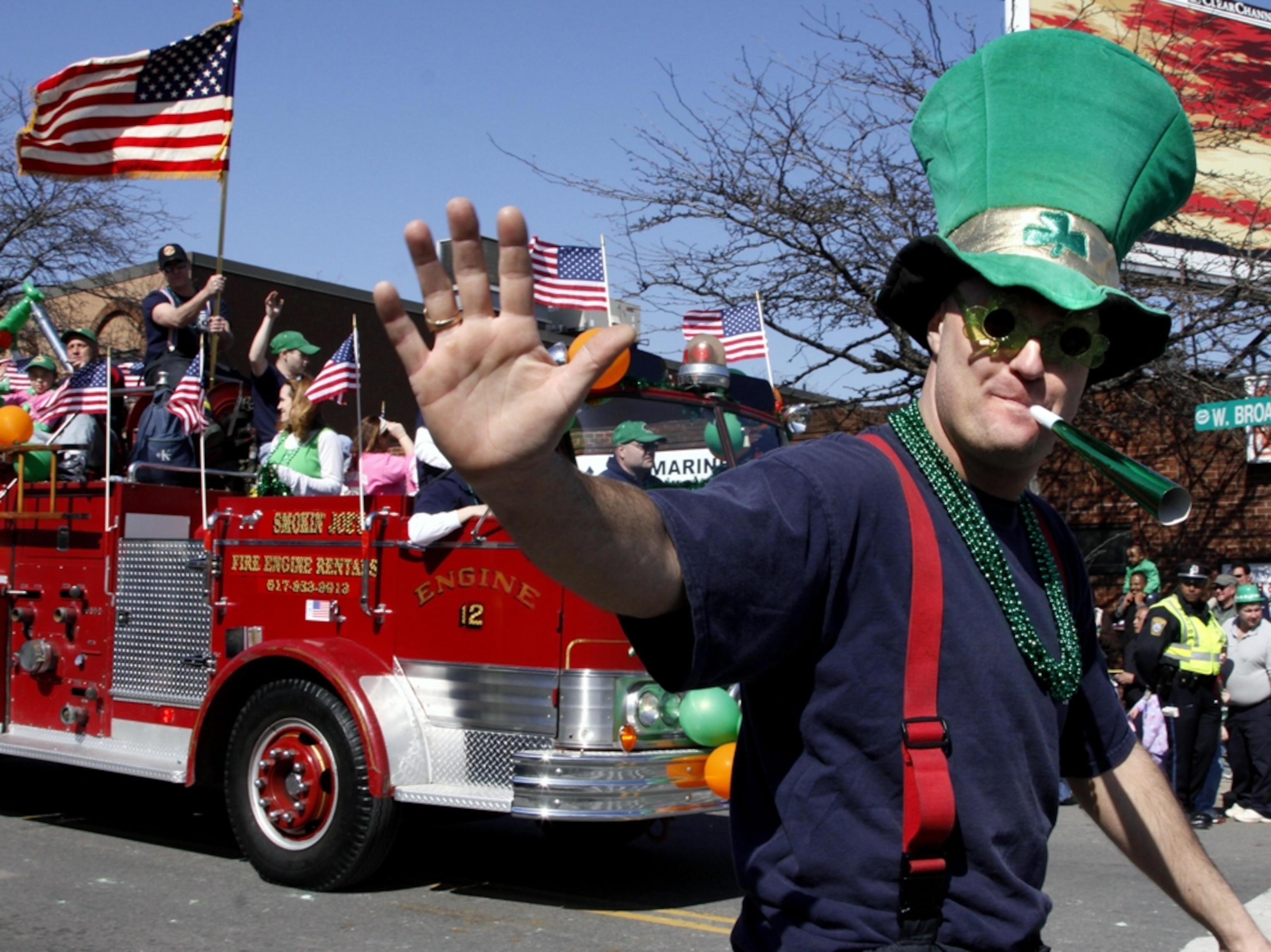 firefighters in St. Patrick's Day parade