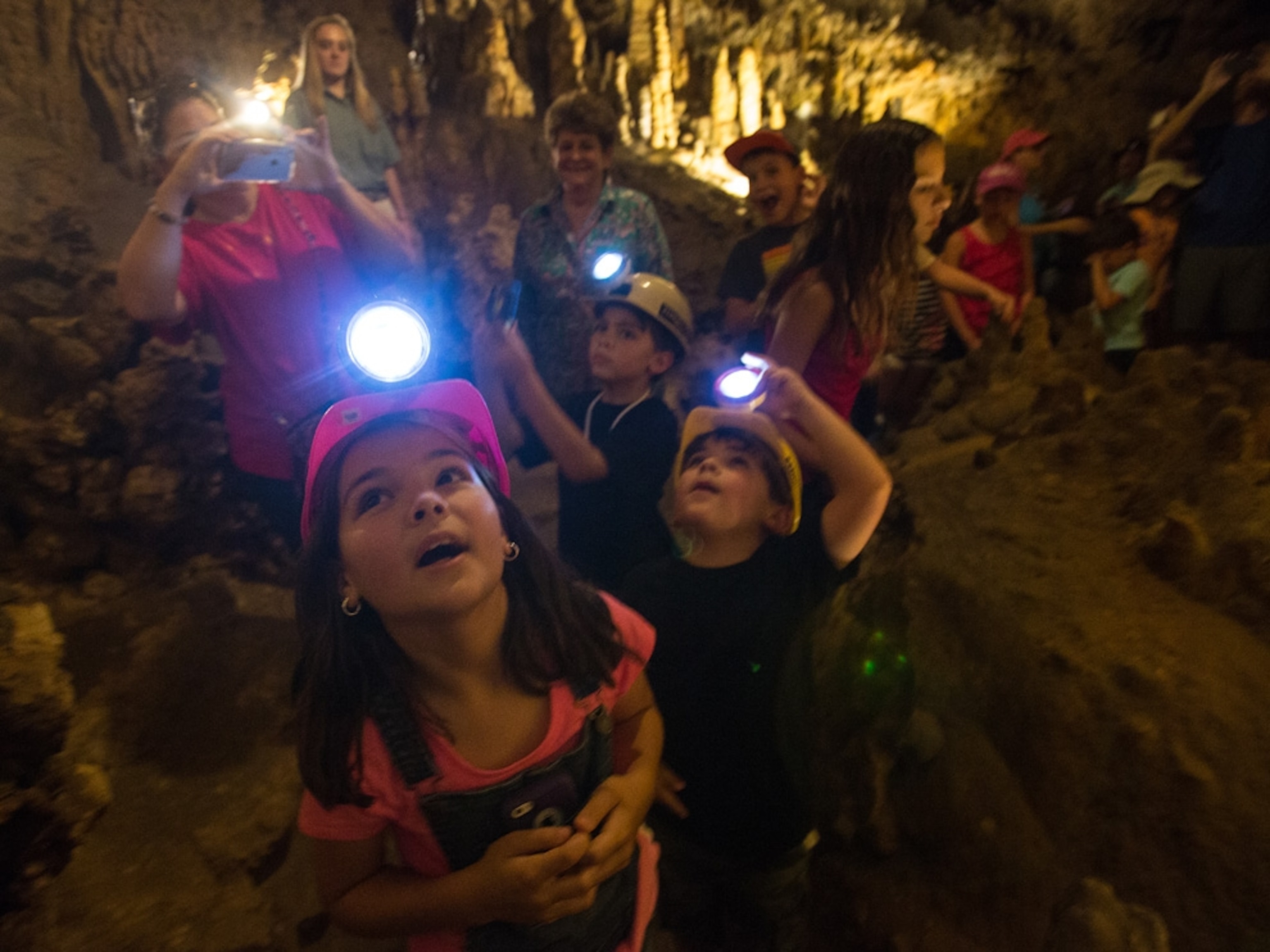 kids in helmets visiting Florida Caverns State Park