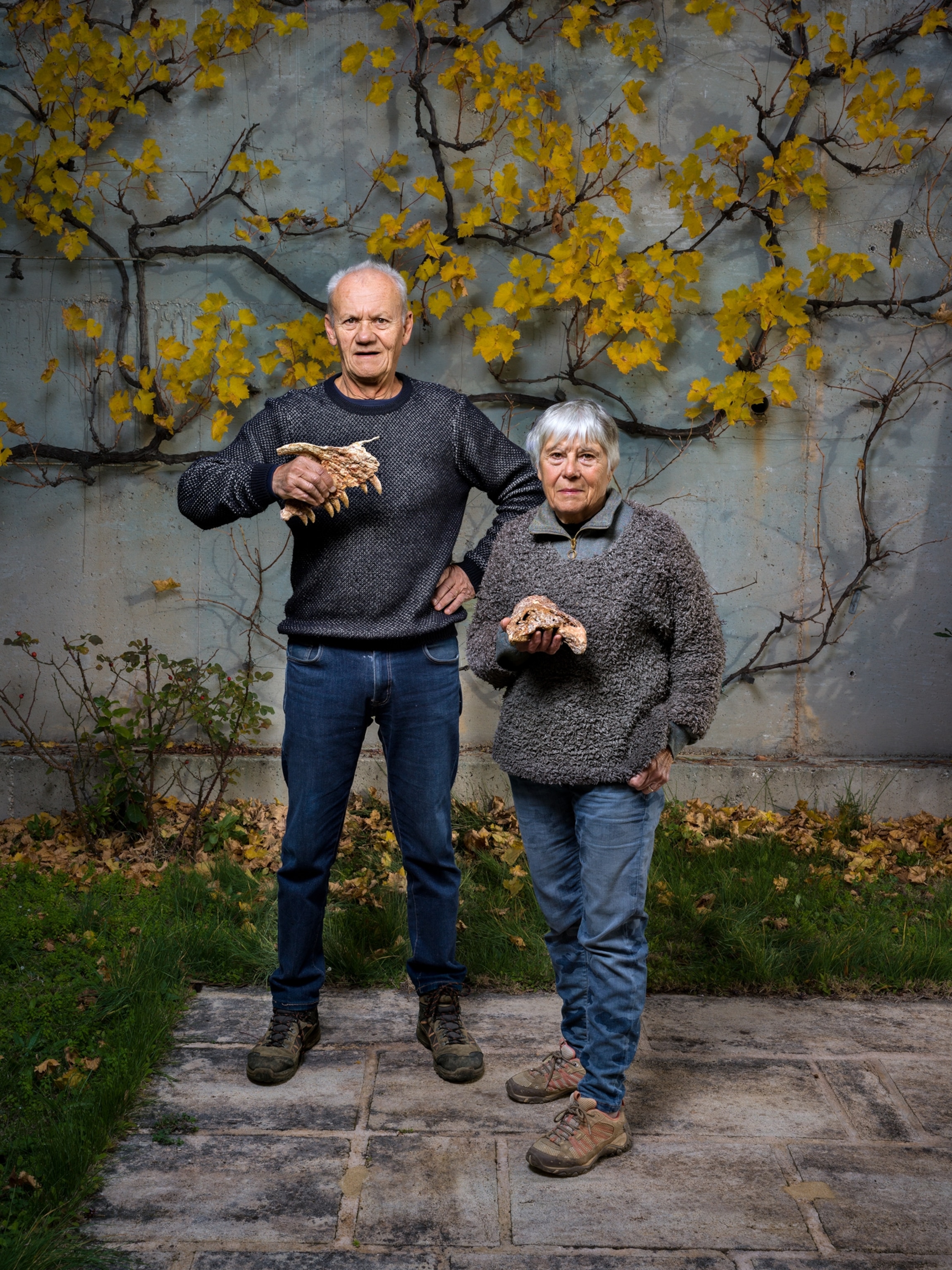 Portrait of Patrick Mechin (left) and Annie Mechin (right), amateur paleontologist