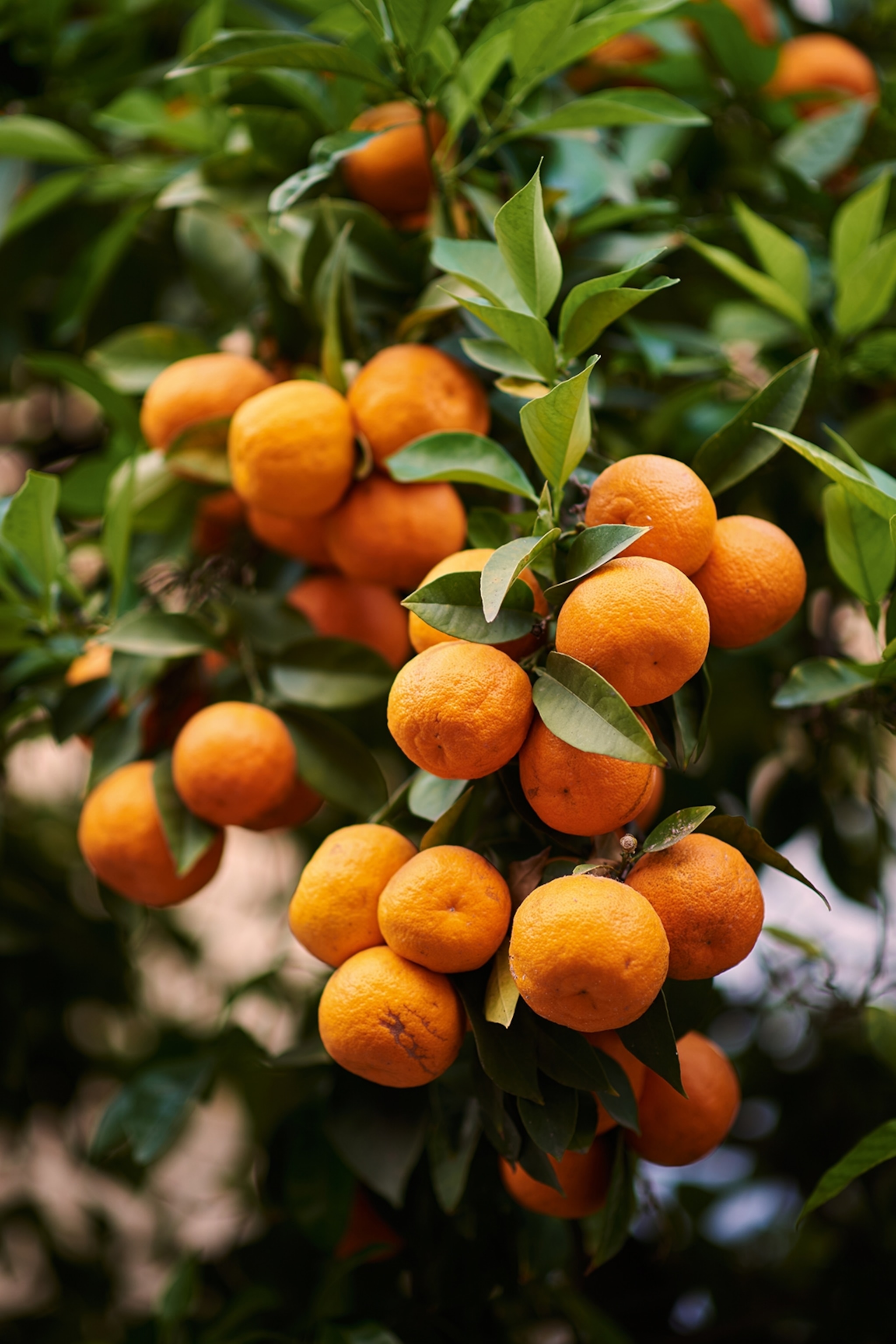 a handful of oranges on the tree