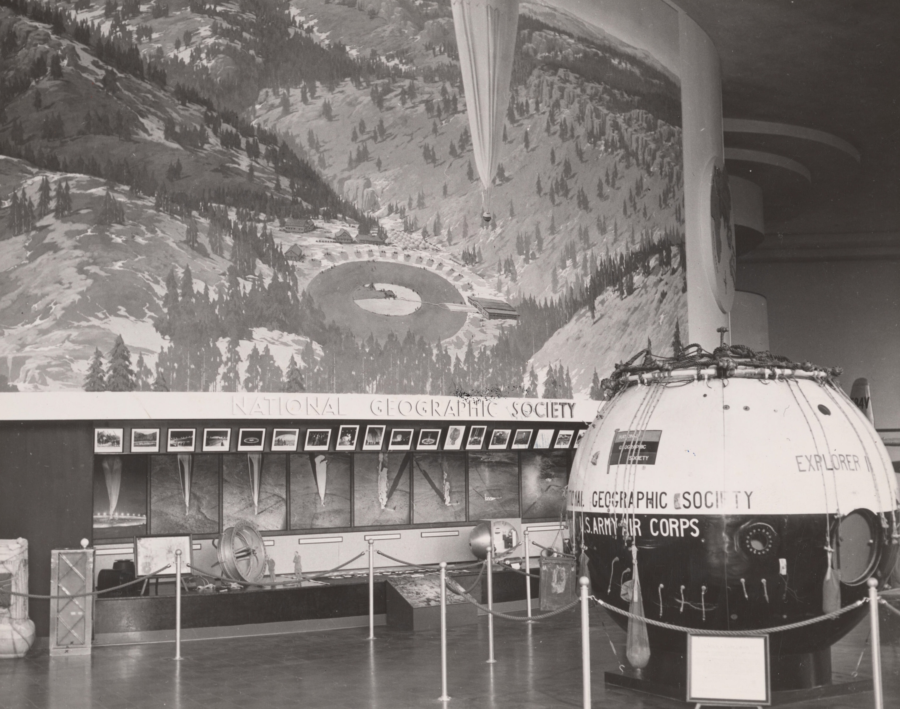Explorer II gondola in front of an image of the Stratobowl.