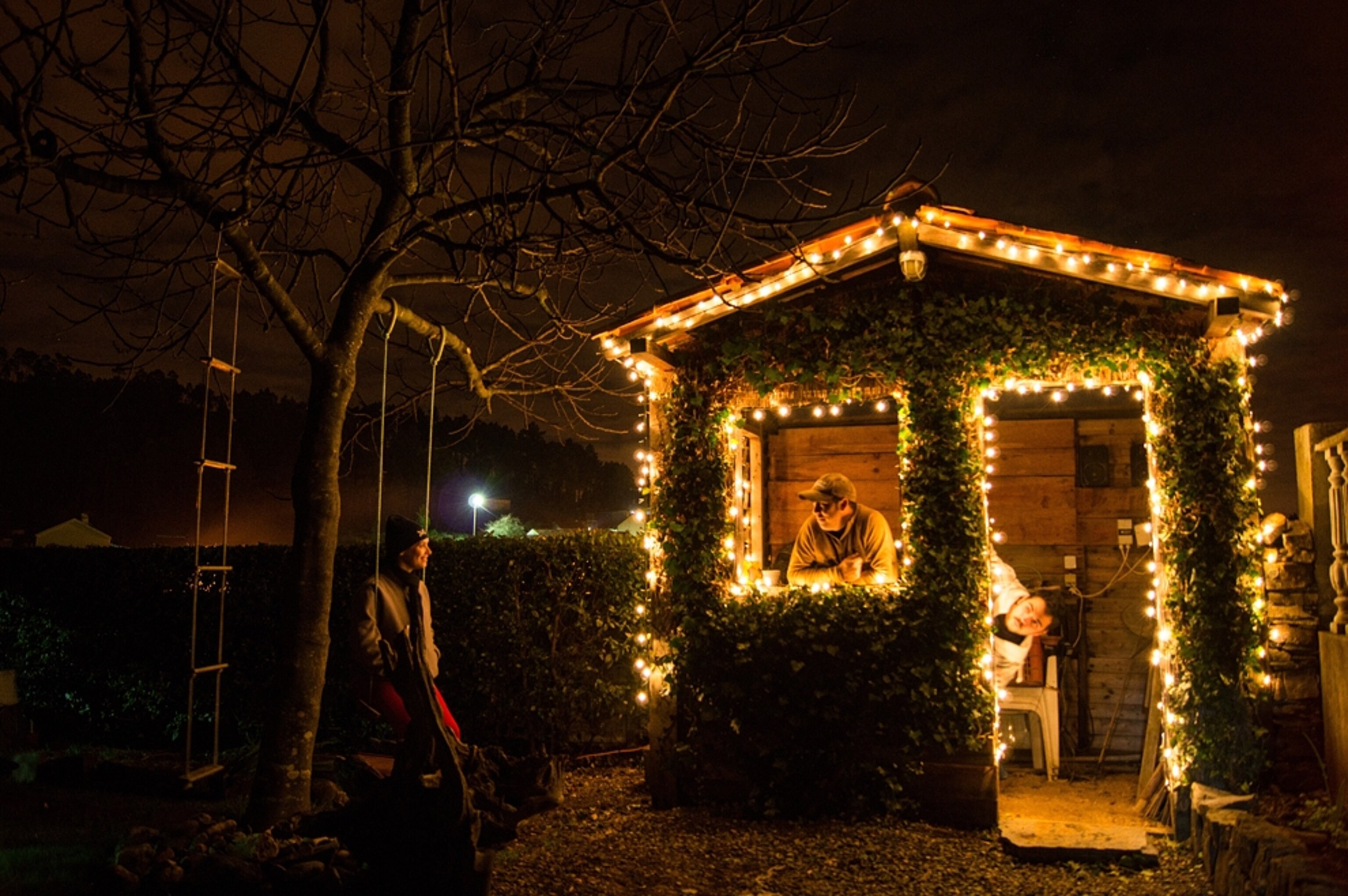 a shed decorated with holiday lights