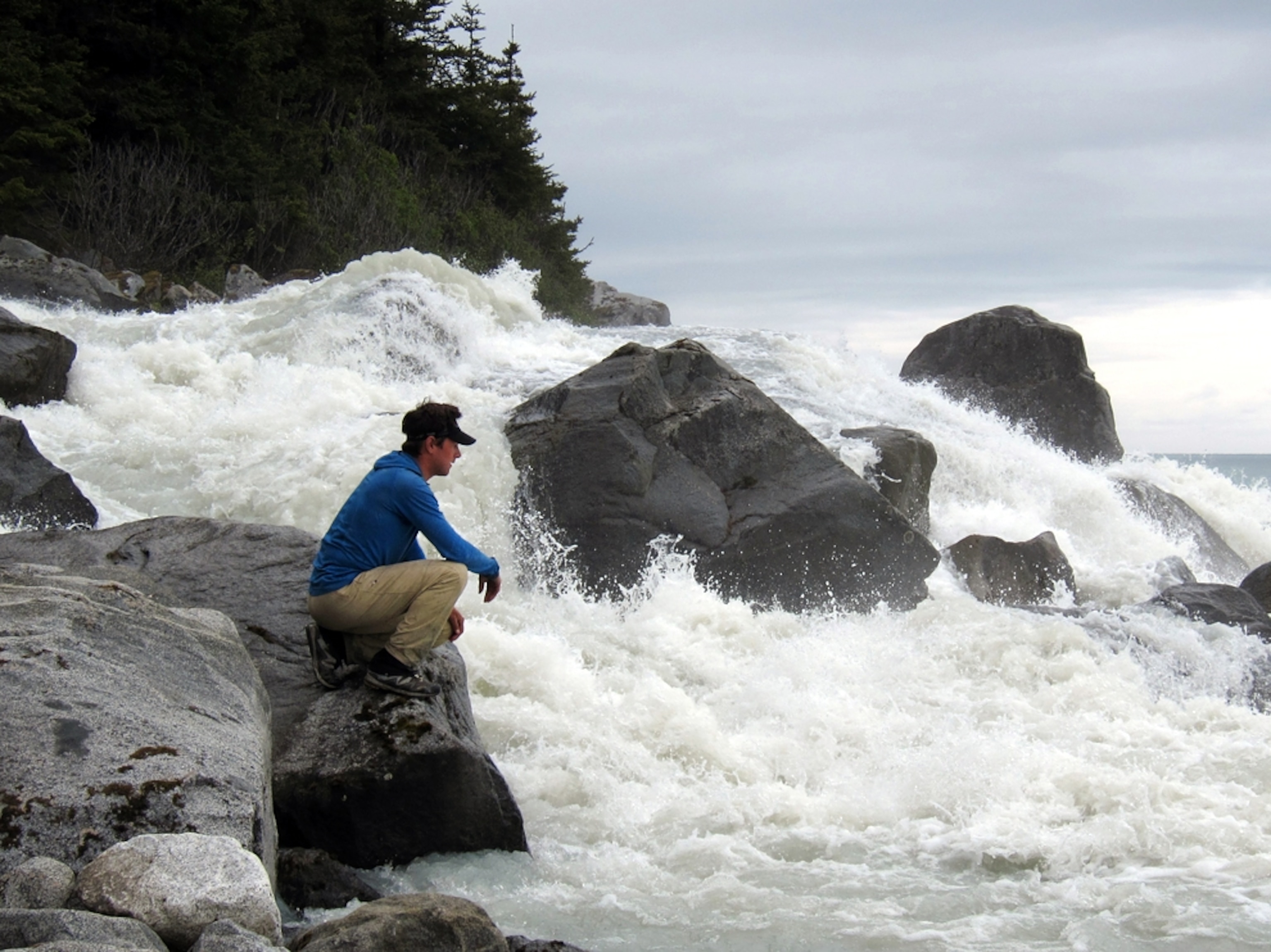 Andrew Skurka kneel waterfall