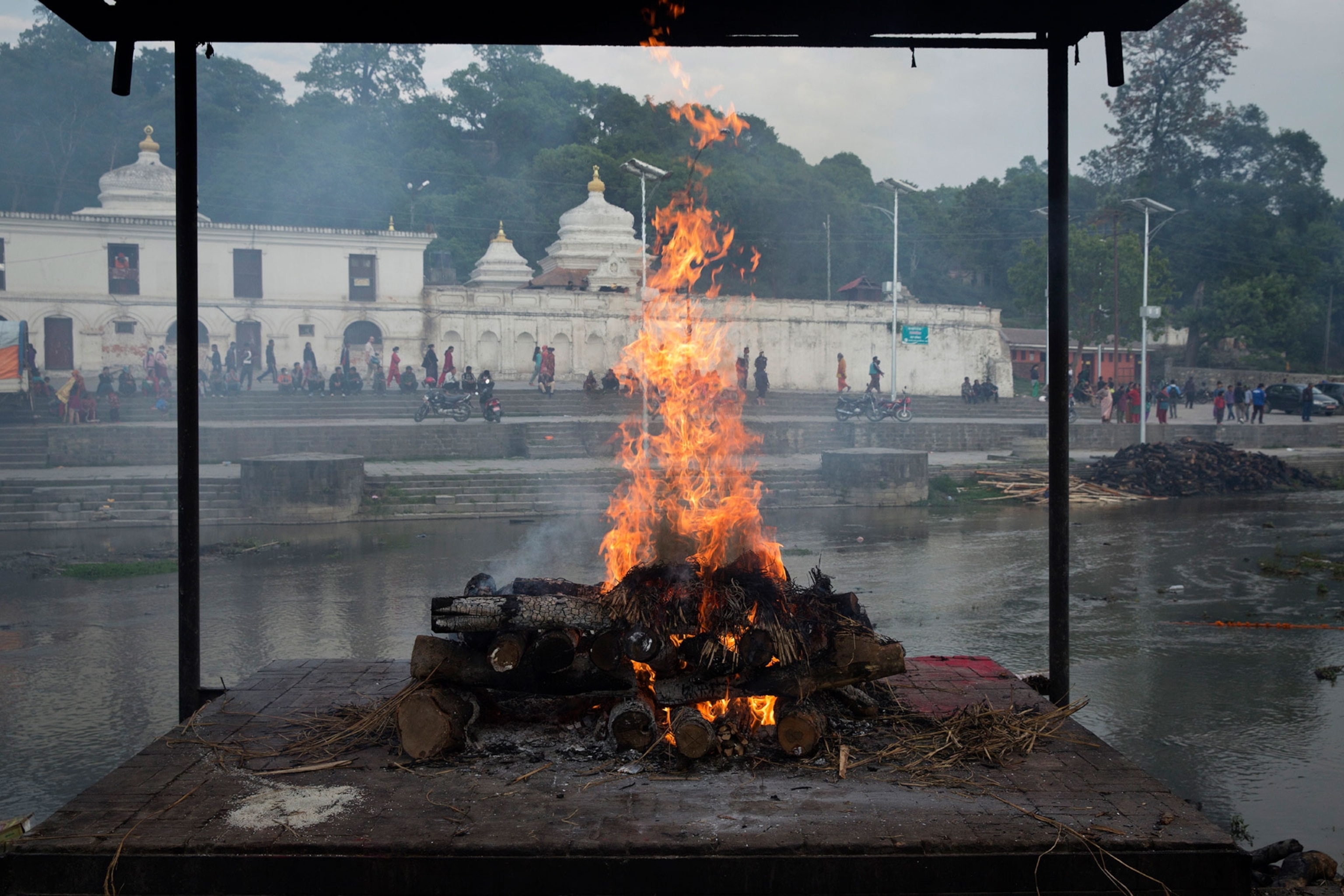 funeral pyre of a person killed in the April 25th earthquake in Nepal