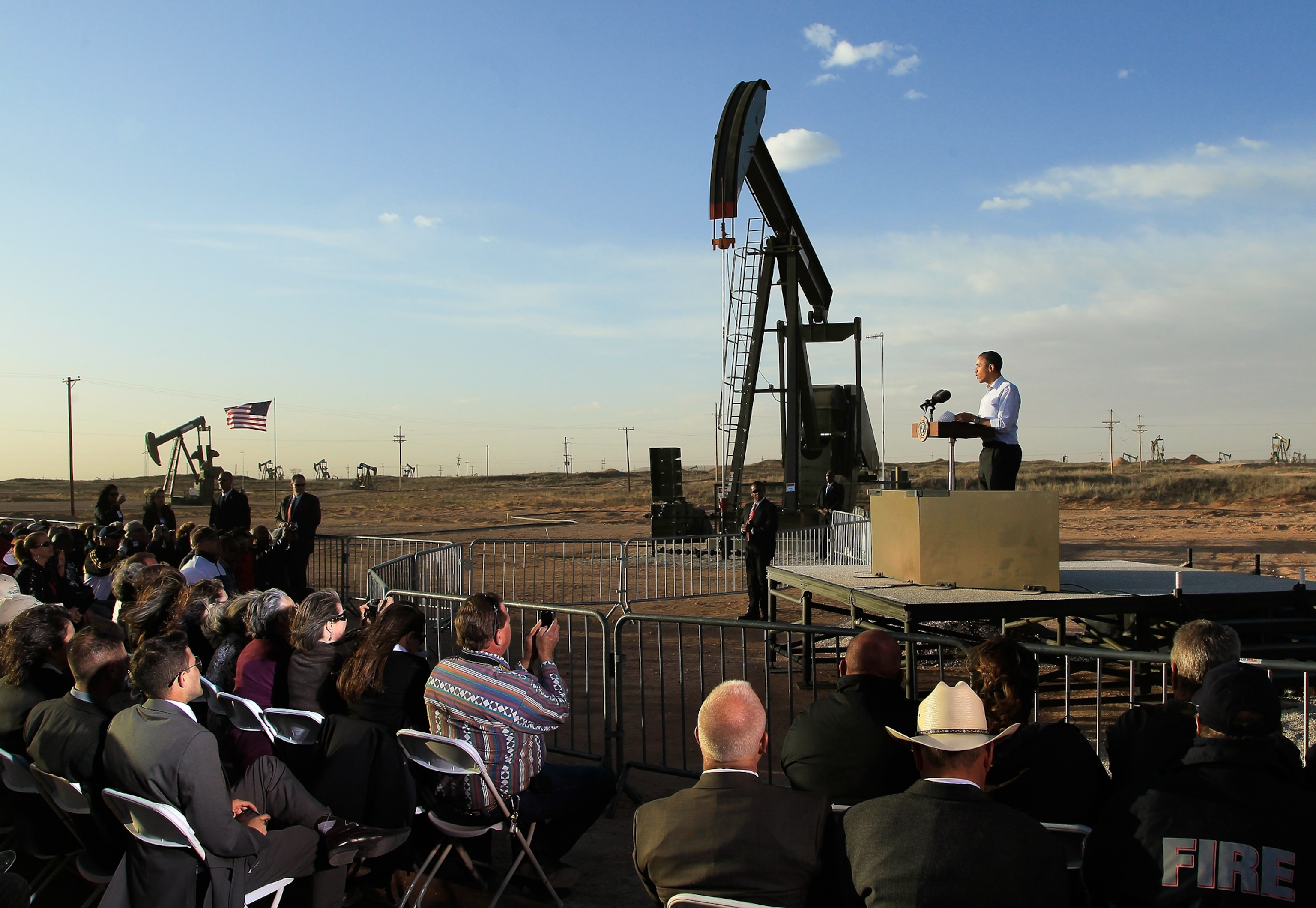 President Barack Obama speaks at an oil and gas field in Maljamar, New Mexico.