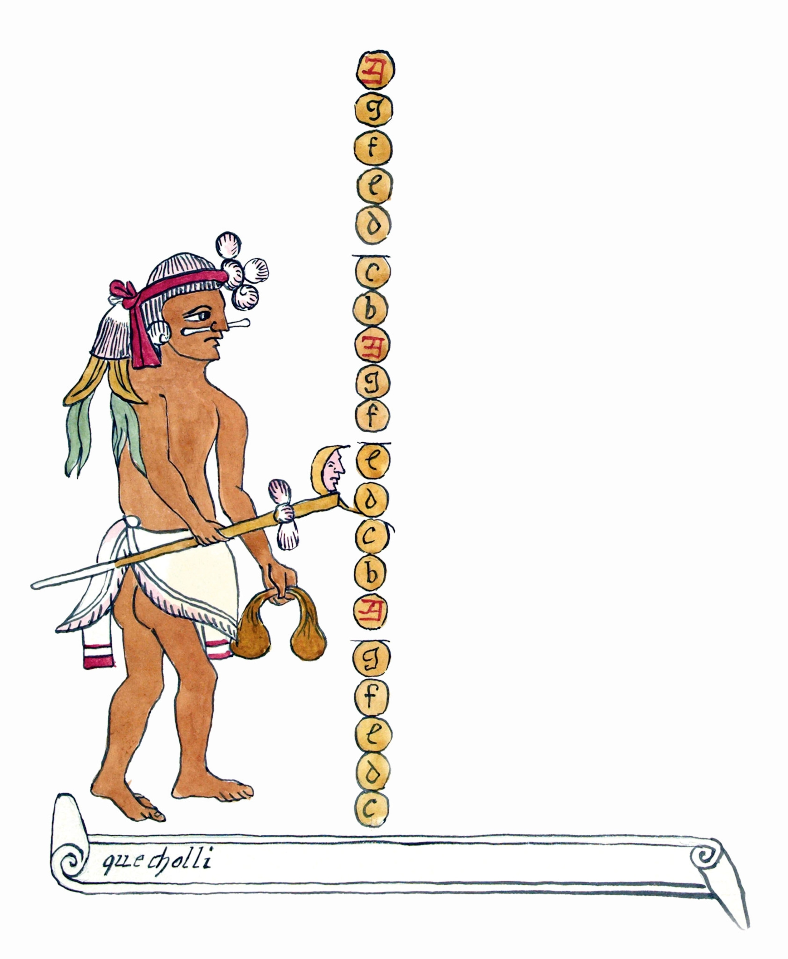 An illustration of a half naked man pointing halfway up stacked letters