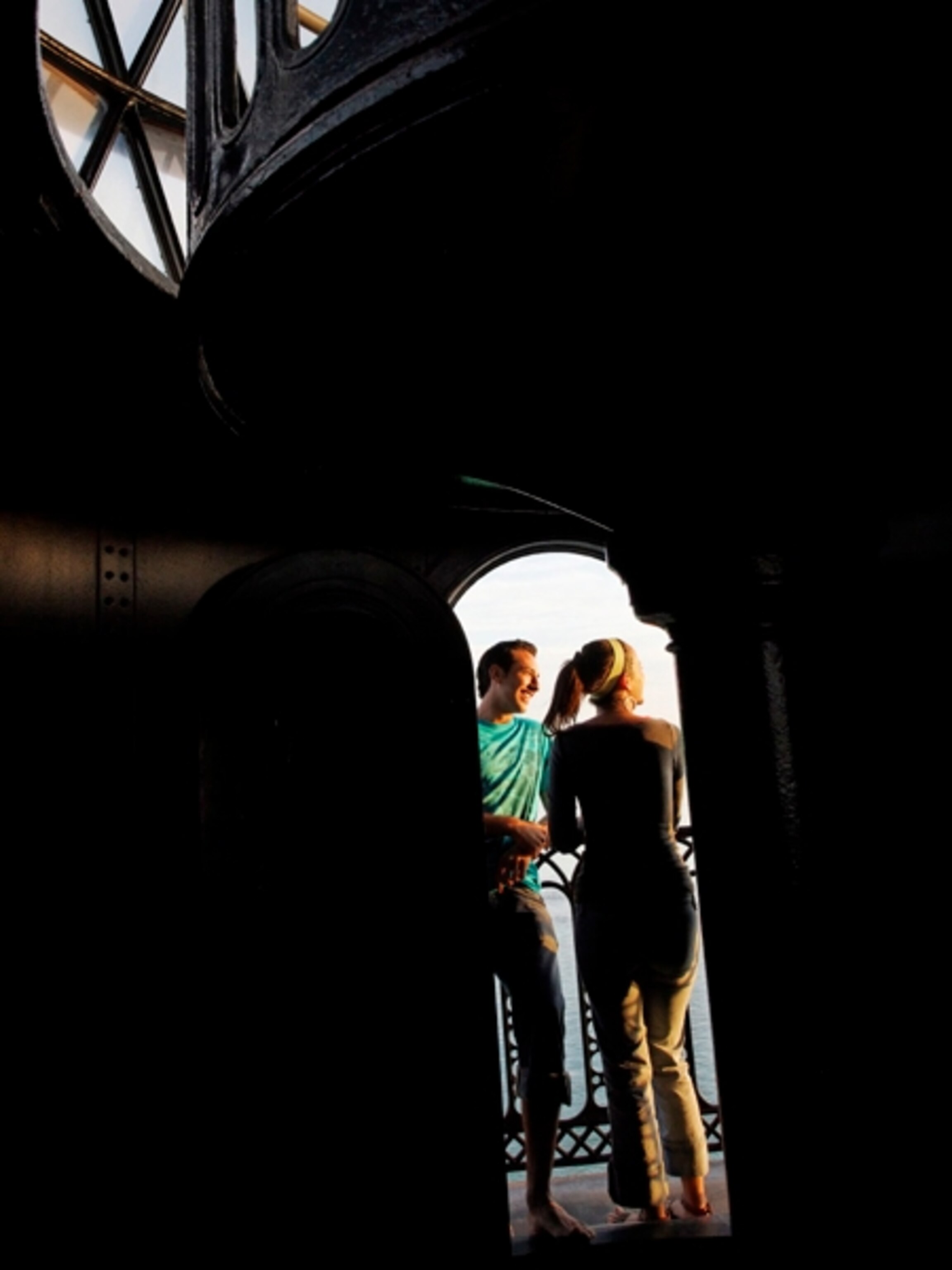 Couple observes view from lighthouse, Miami