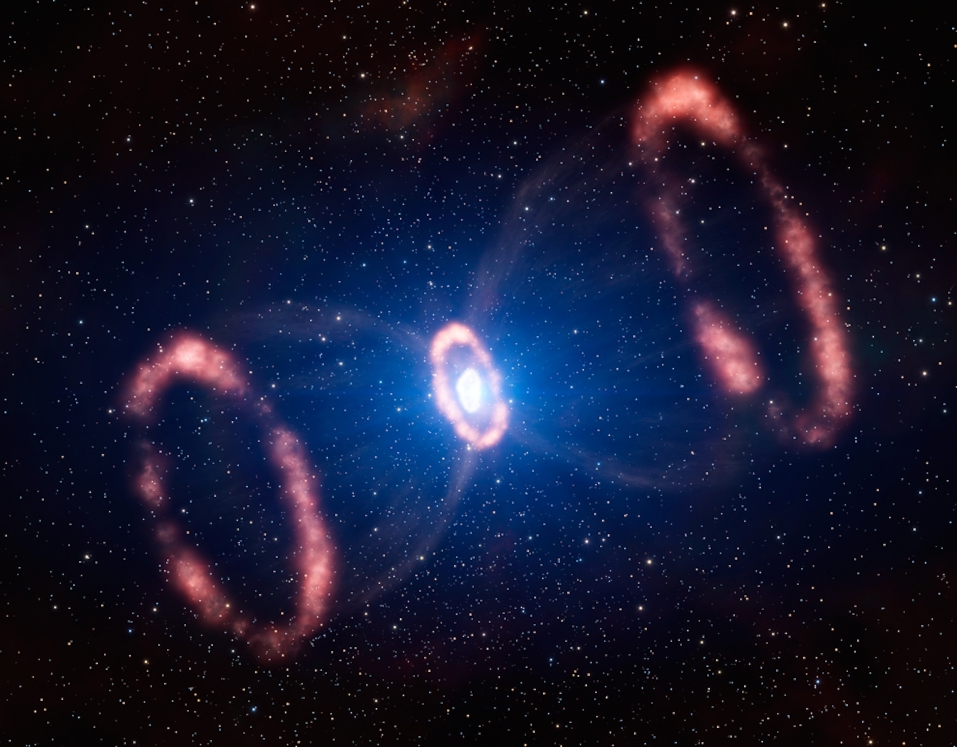 Picture of a supernova remnant that shows asymmetry in the explosion.