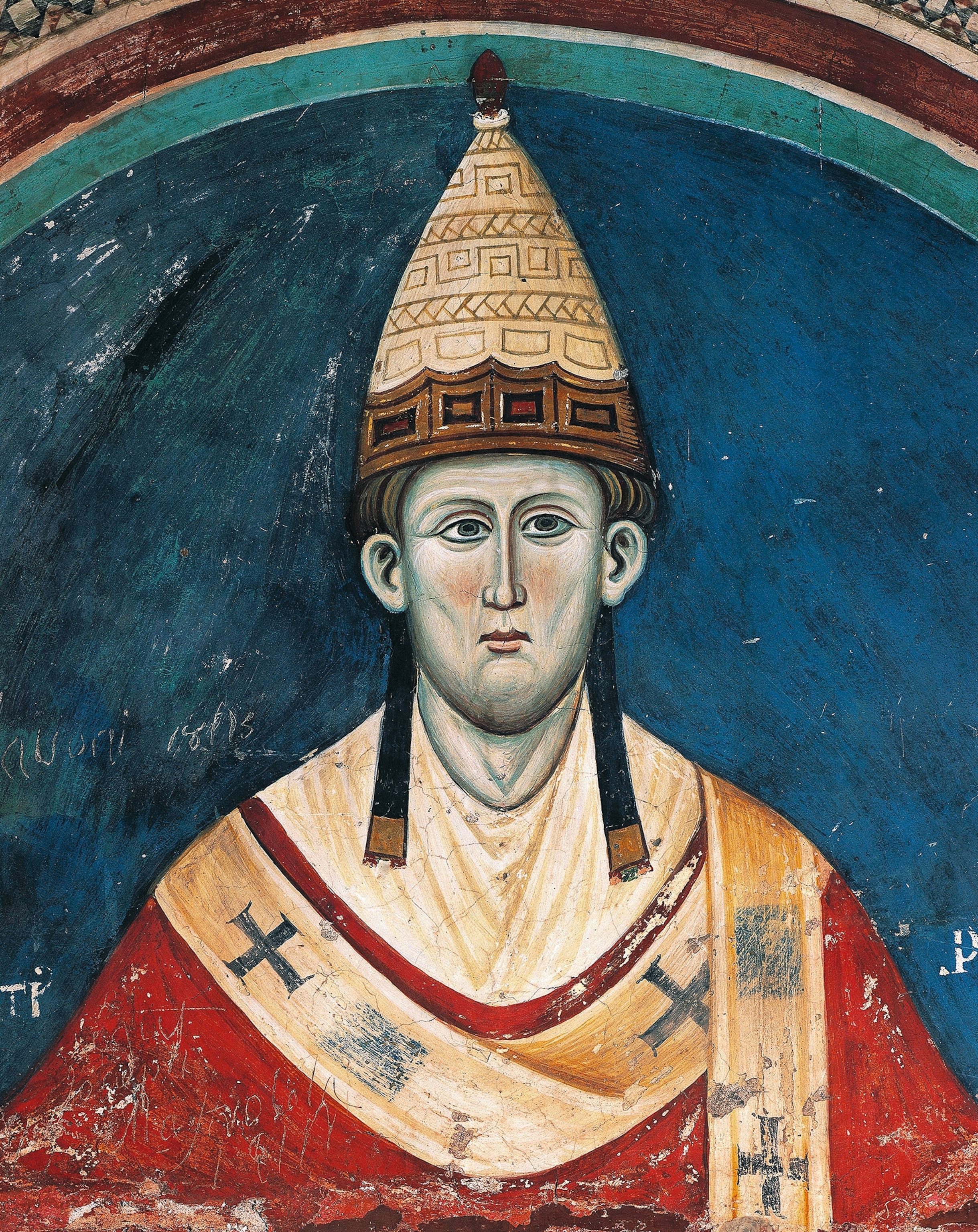 A 13th-century fresco of Pope Innocent III is pictured.