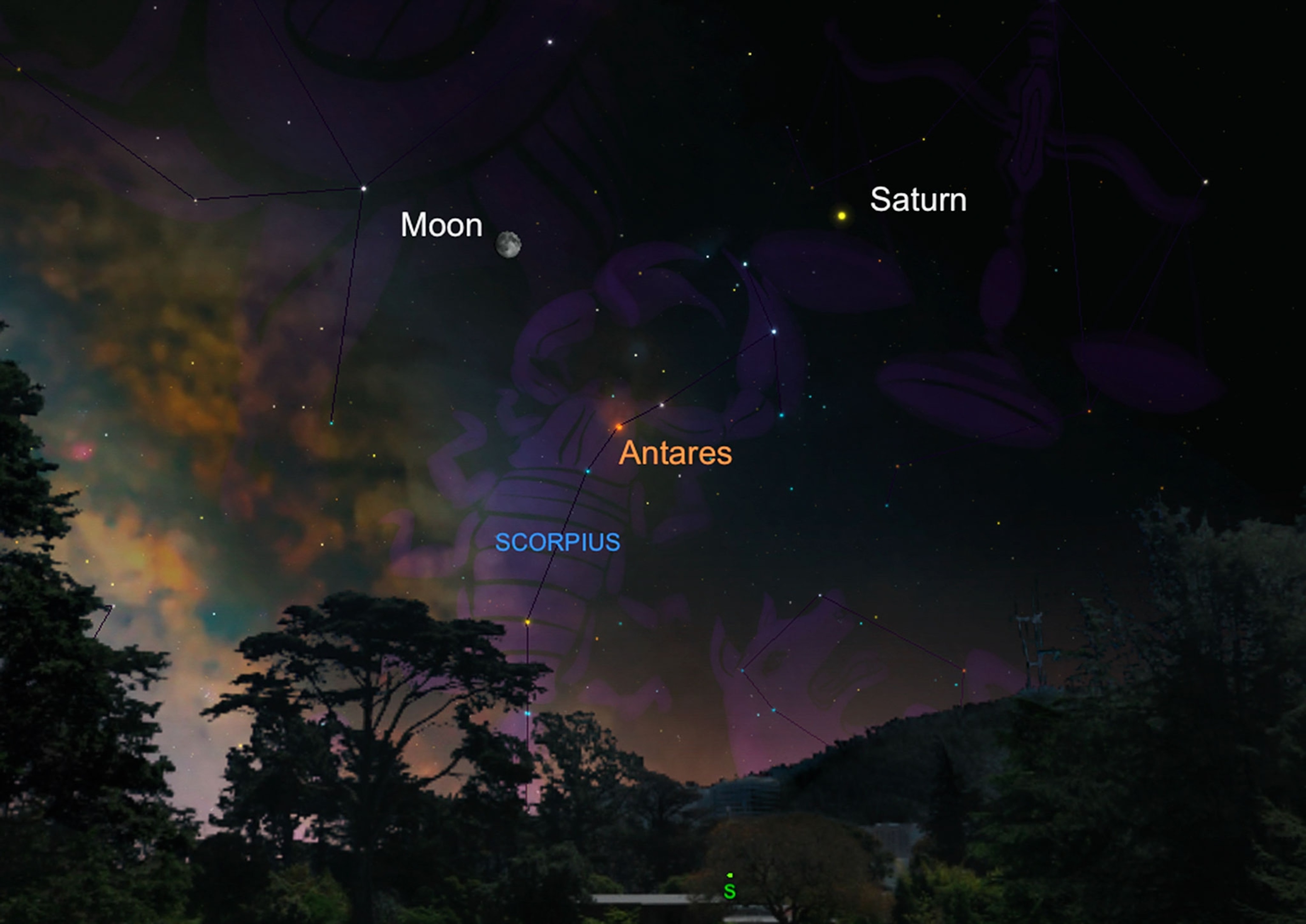 Saturn and Antares forming a triangle