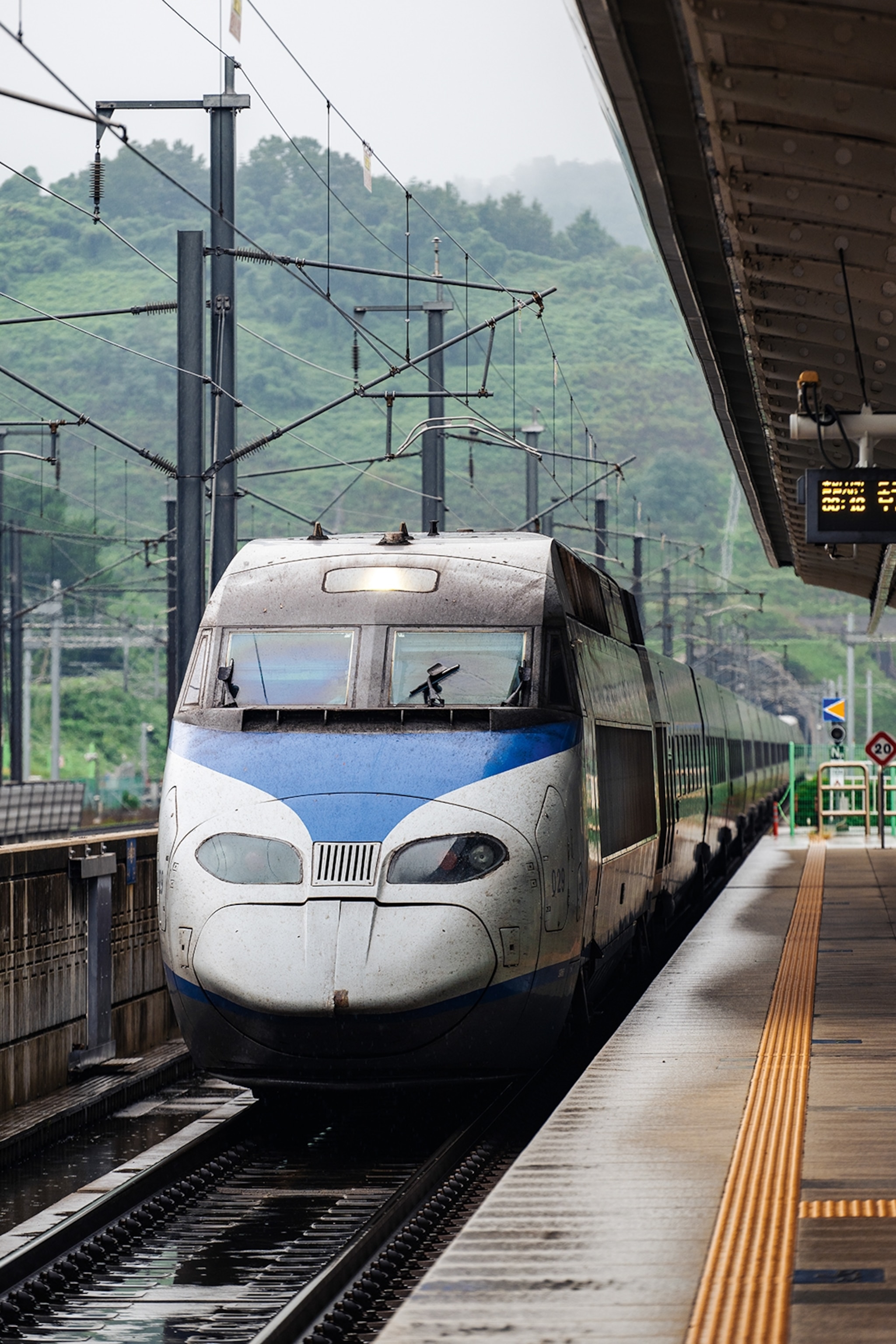 Train arrives at Gyeongju station.