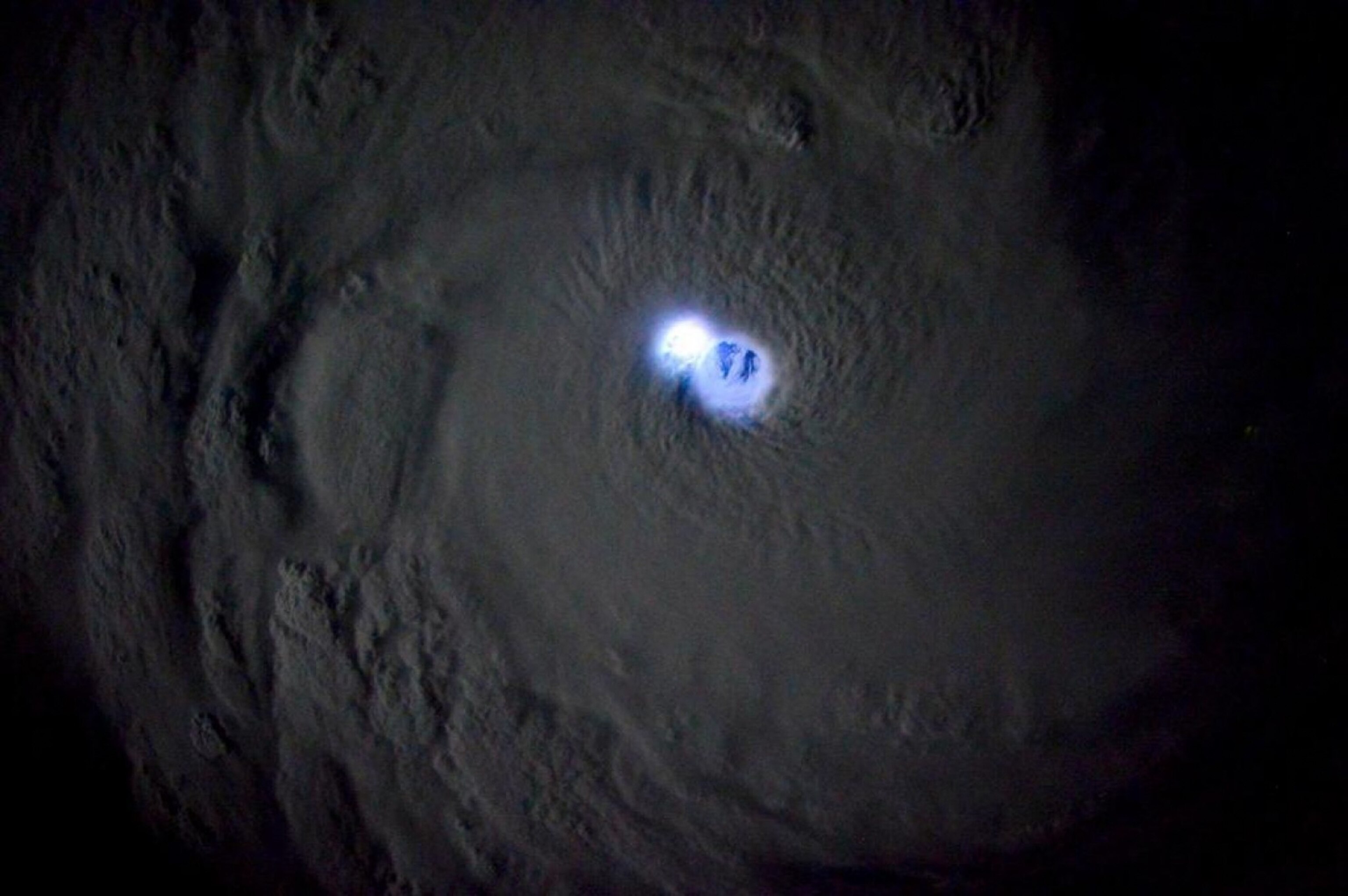 Picture taken from the International Space Station showing lightning in the eye of Tropical Cyclone Bansi in the Indian Ocean