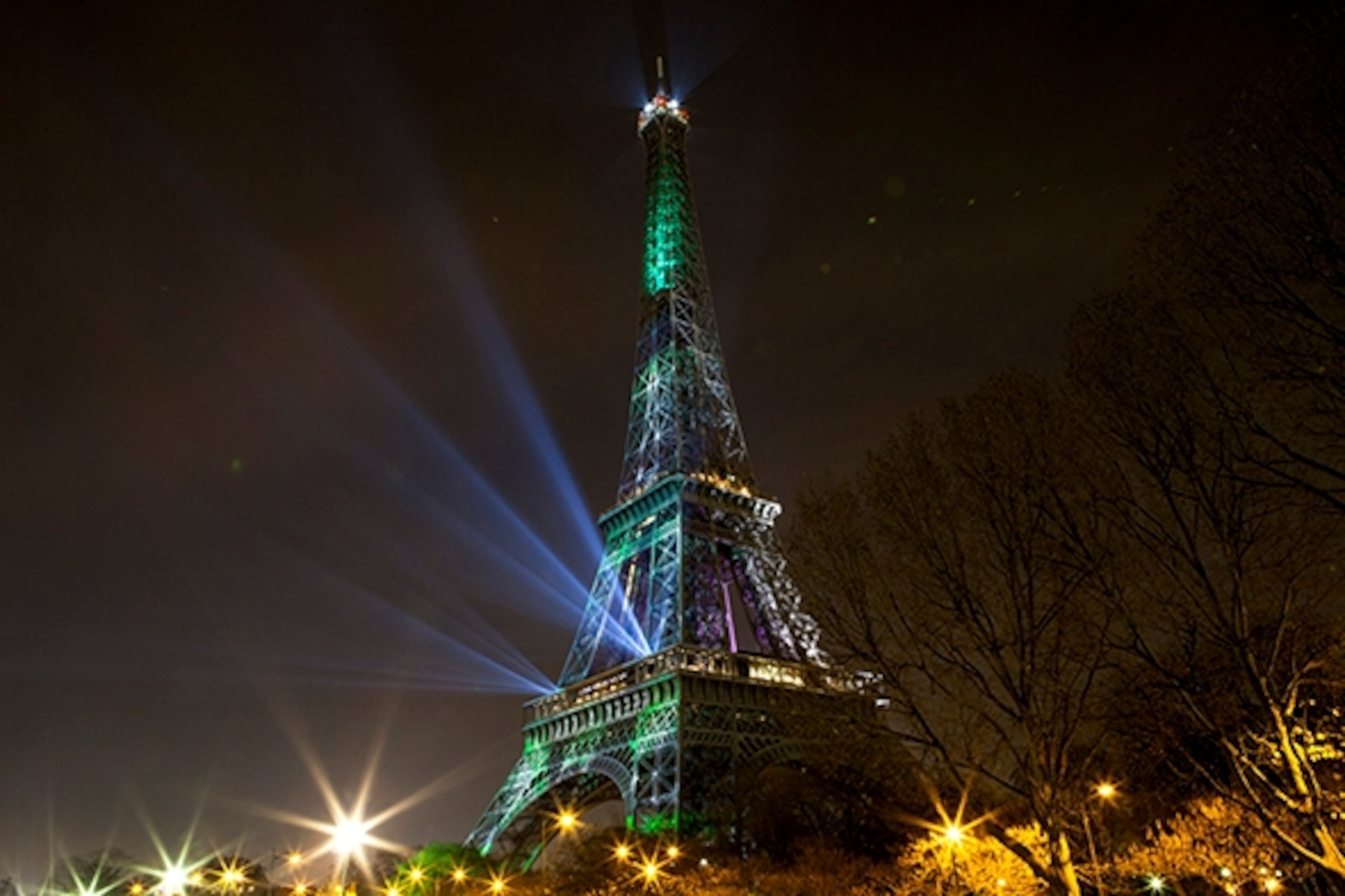 The Eiffel Tower lit green for COP21; Photograph by Sara Fox