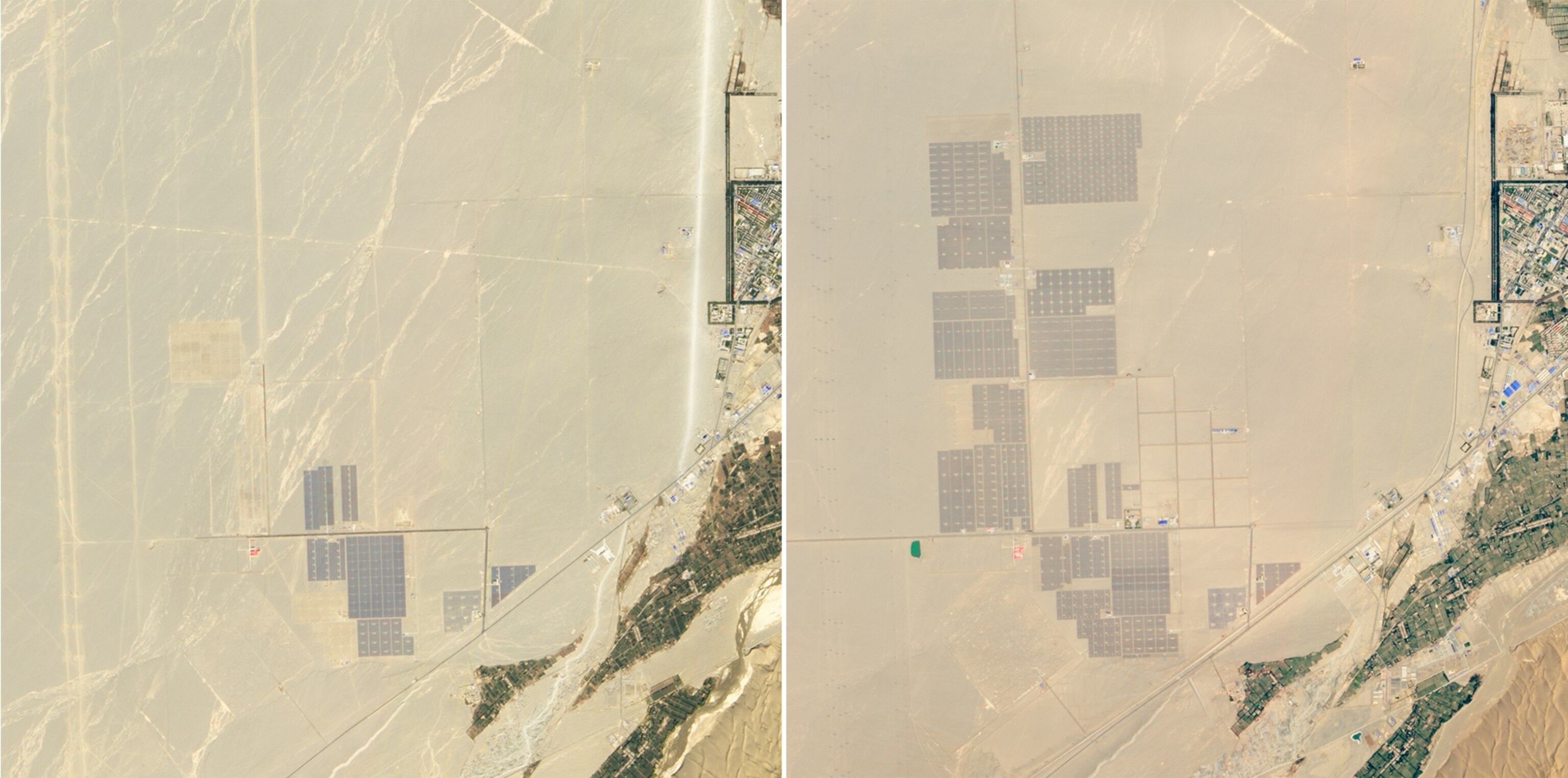 two NASA satellite images of chinas solar growth
