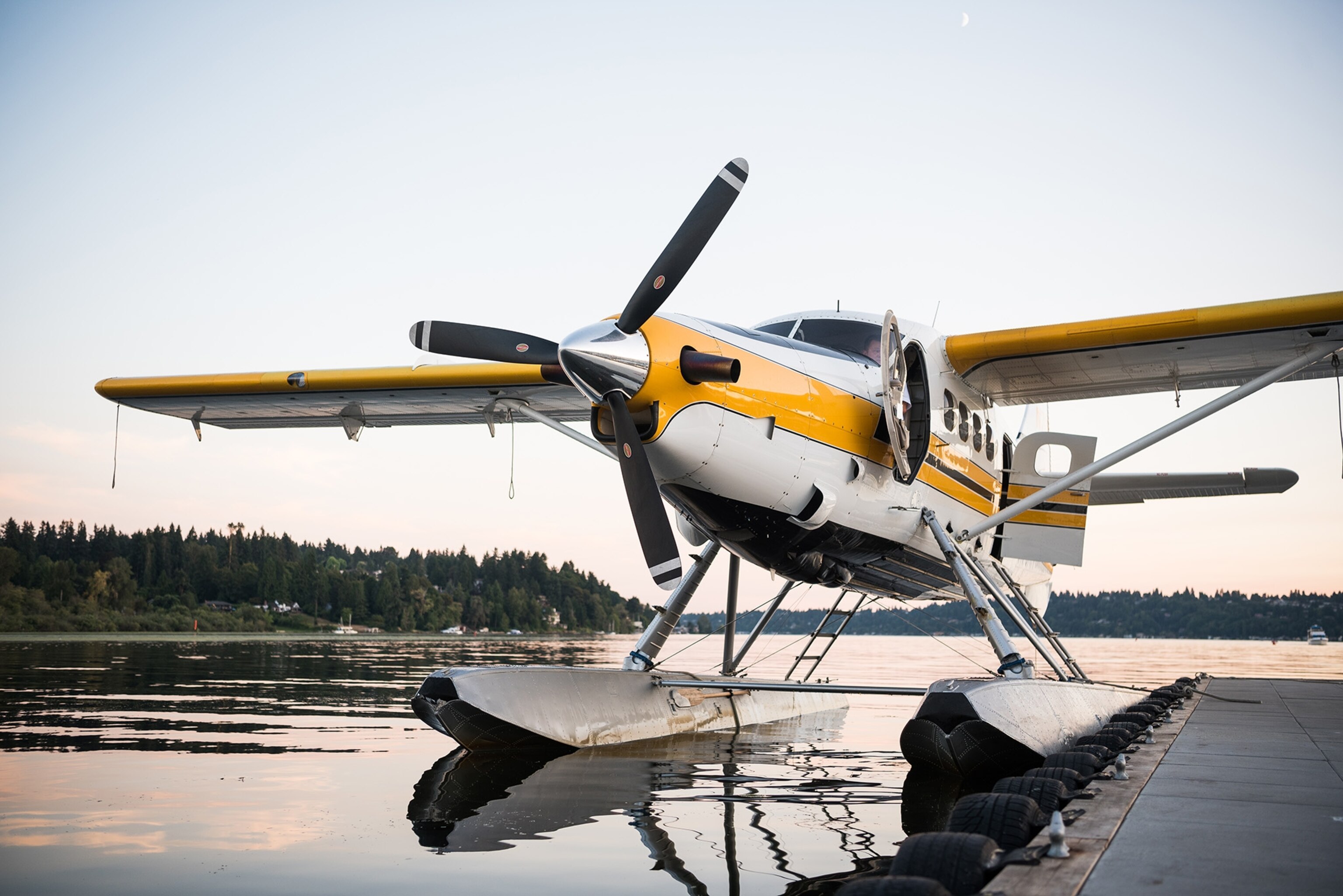 a seaplanes at the Kenmore Air Harbor at Lake Washington in Kenmore, Washington