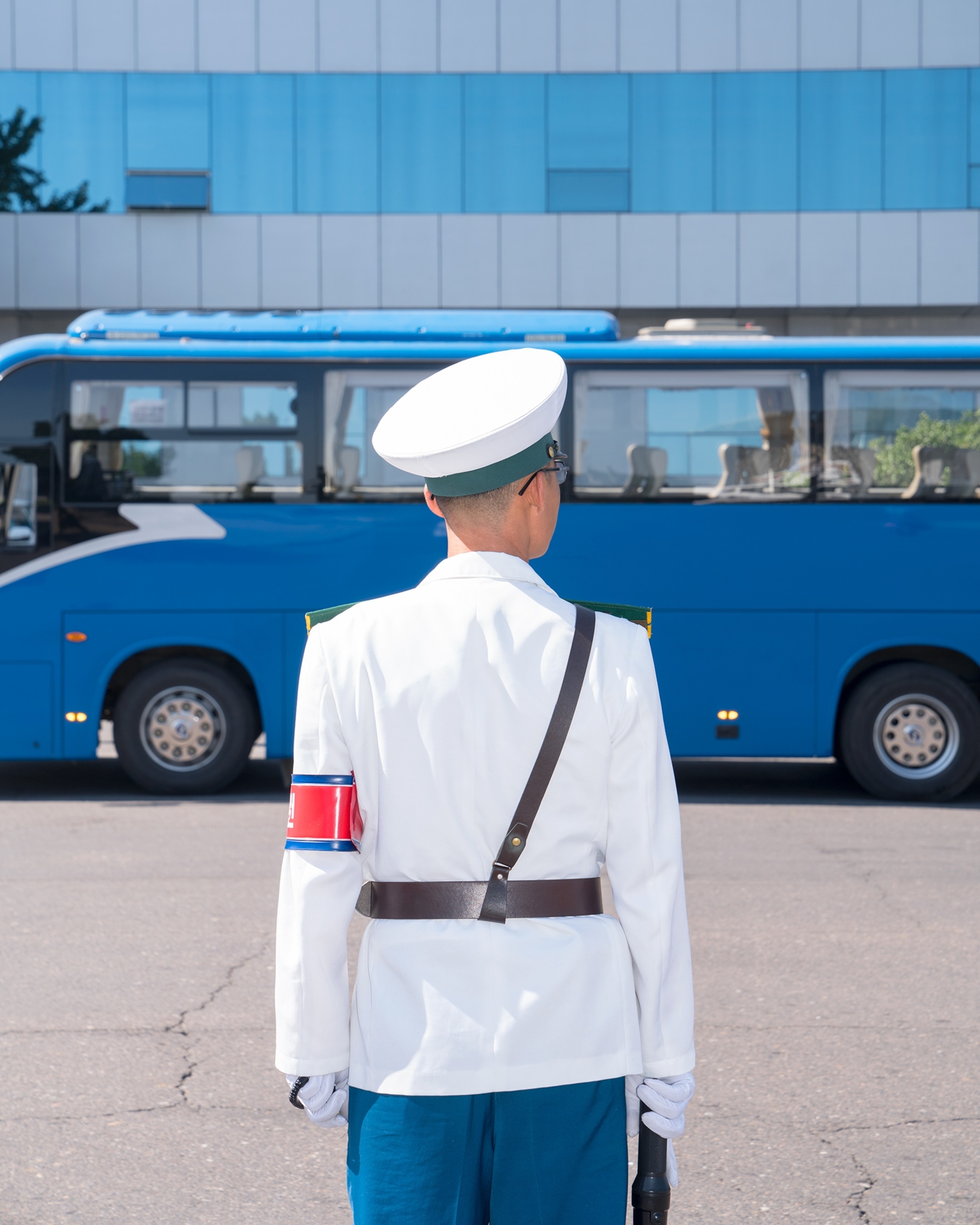 a traffic guard in Pyongyang, North Korea