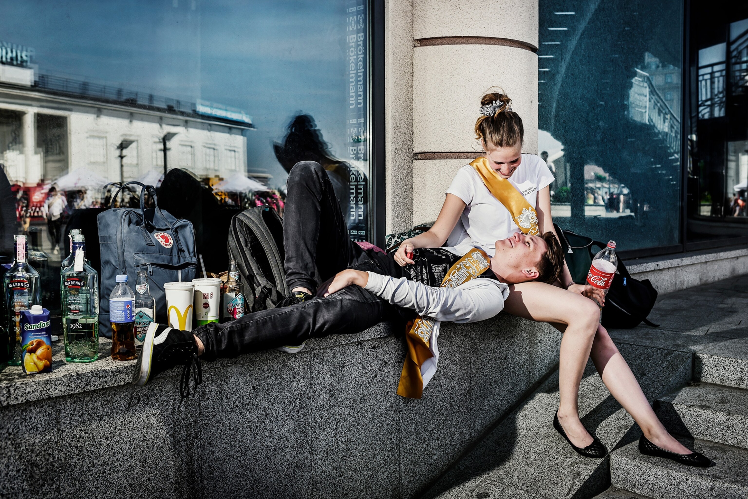 kids hanging out after the last day of school in Kiev, Ukraine