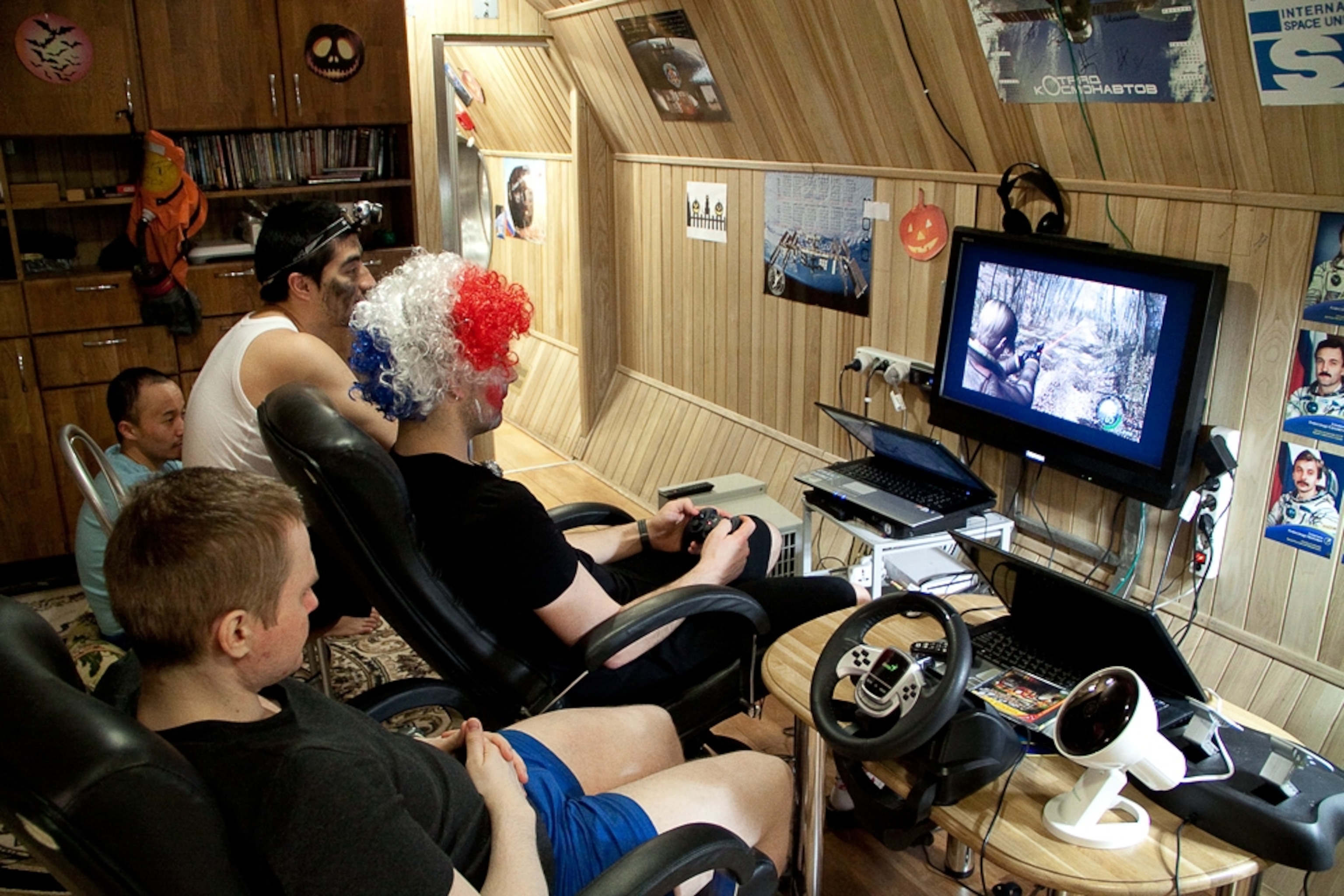 Mars500 picture: Crew members playing a video game
