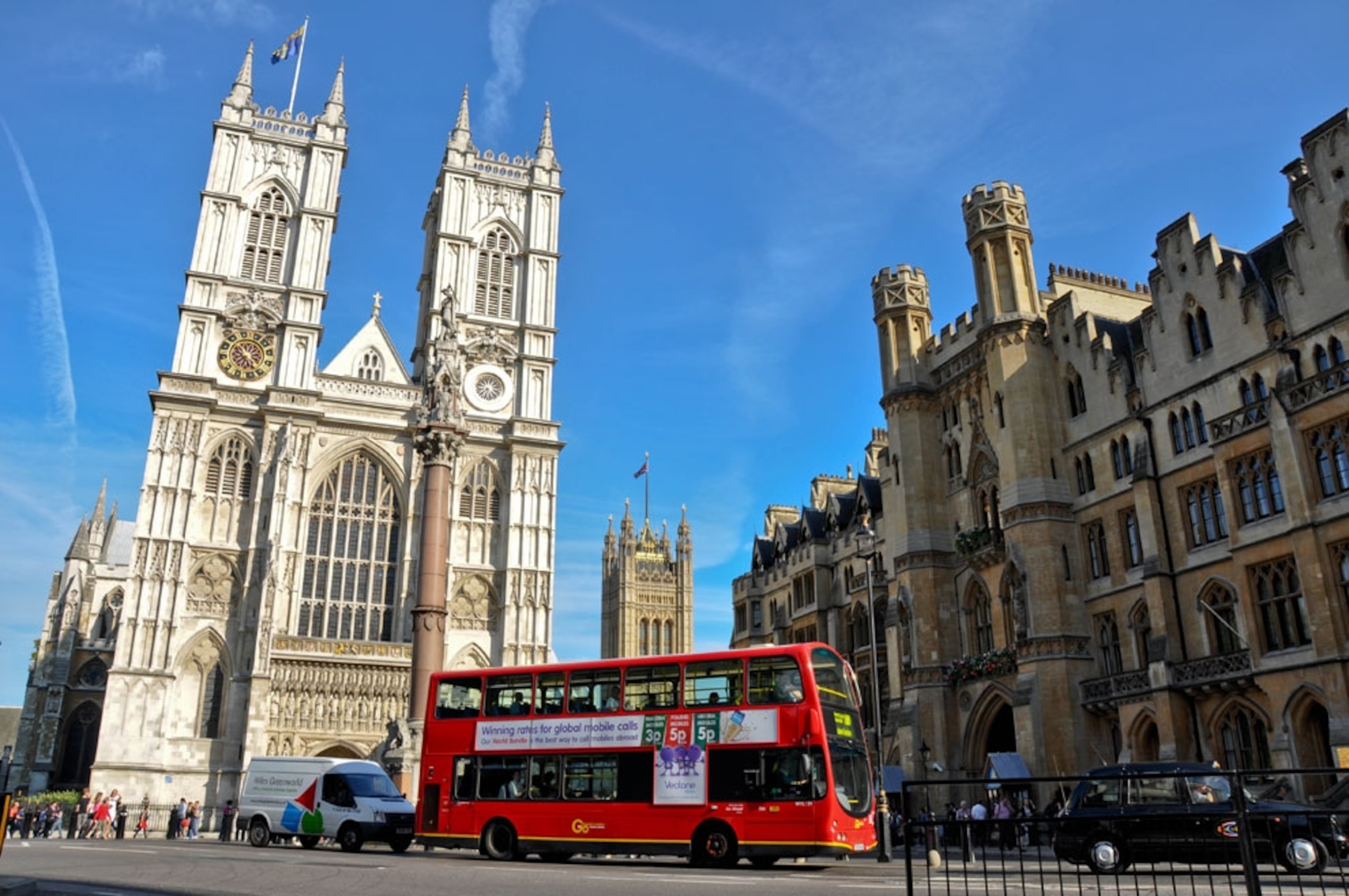 Traffic in front of Westminster Abbey, London