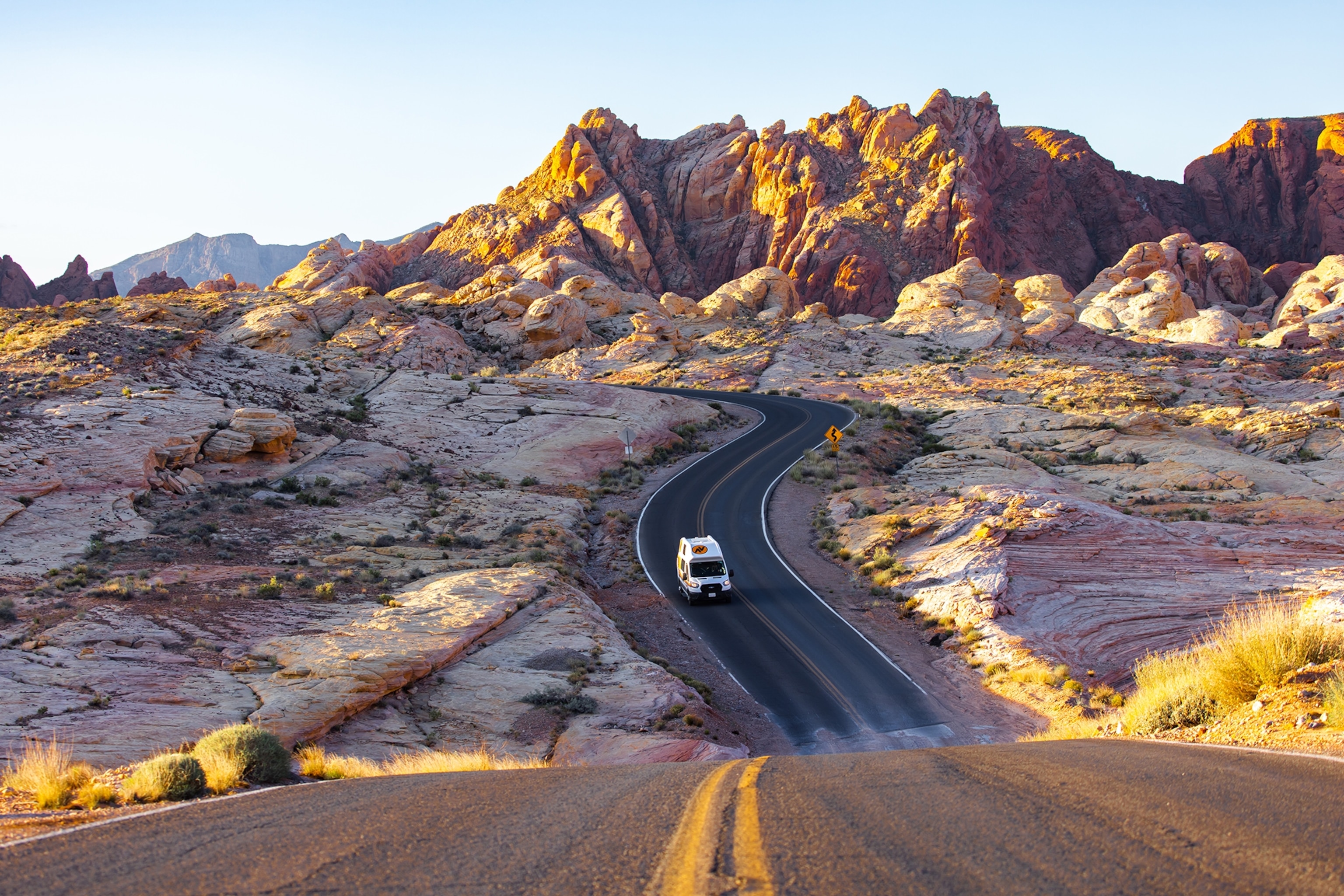 campervan driving through Valley of Fire State Park