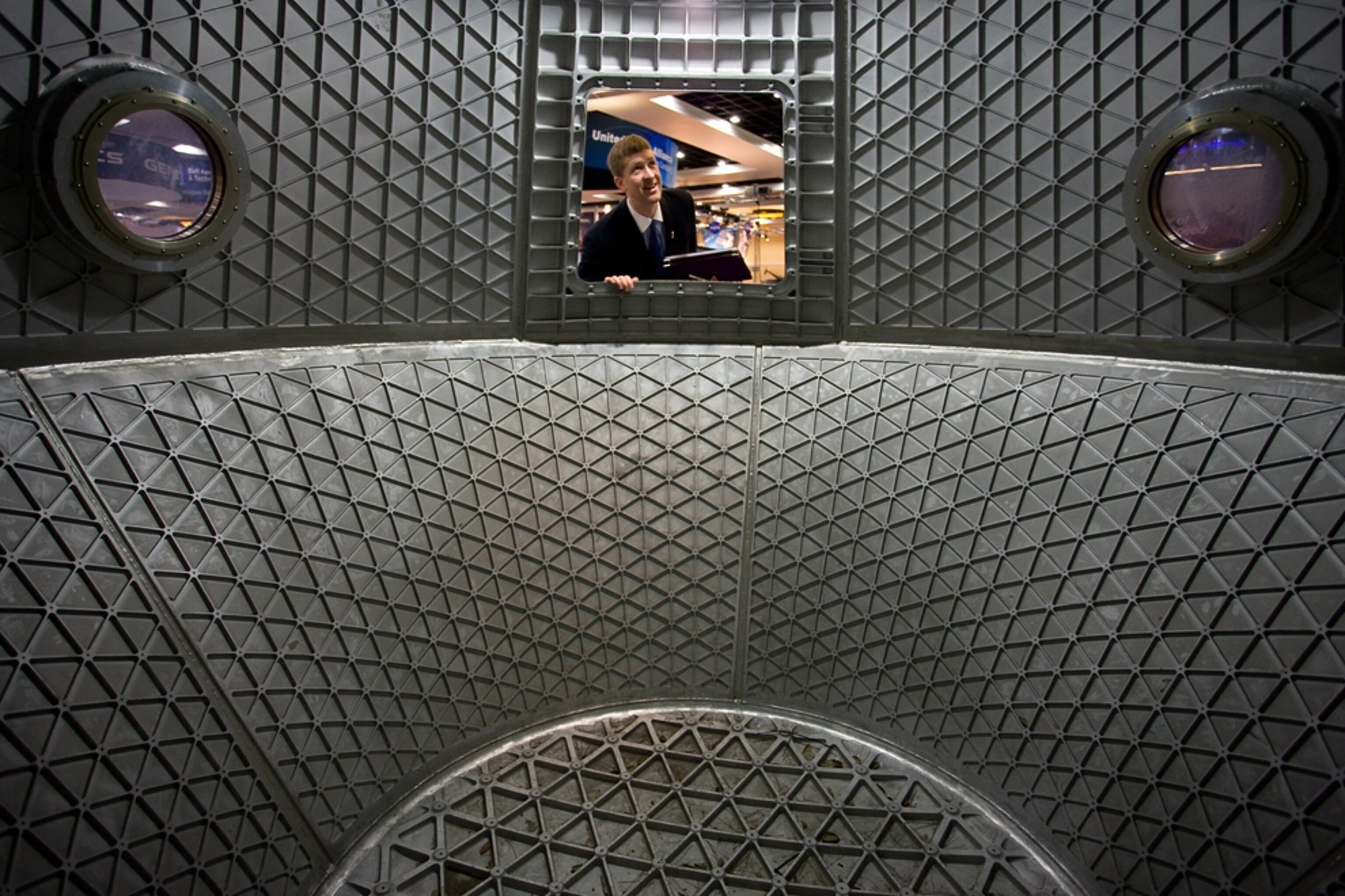 An engineering model of a SpaceX Dragon capsule.