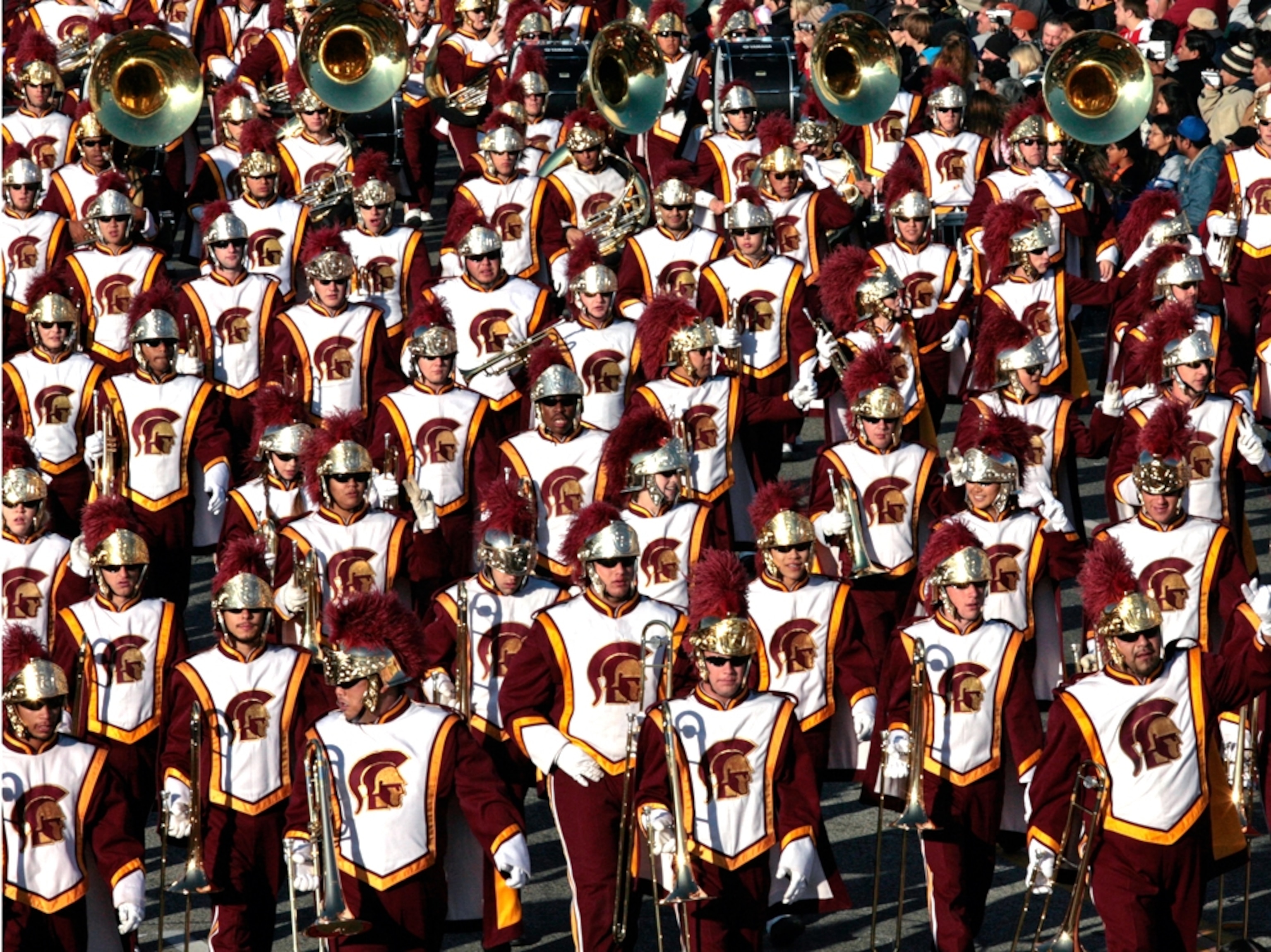 USC Marching Band makes their way down Colorado Boulevard during the 118th Tournament of Roses Parade in Pasadena.