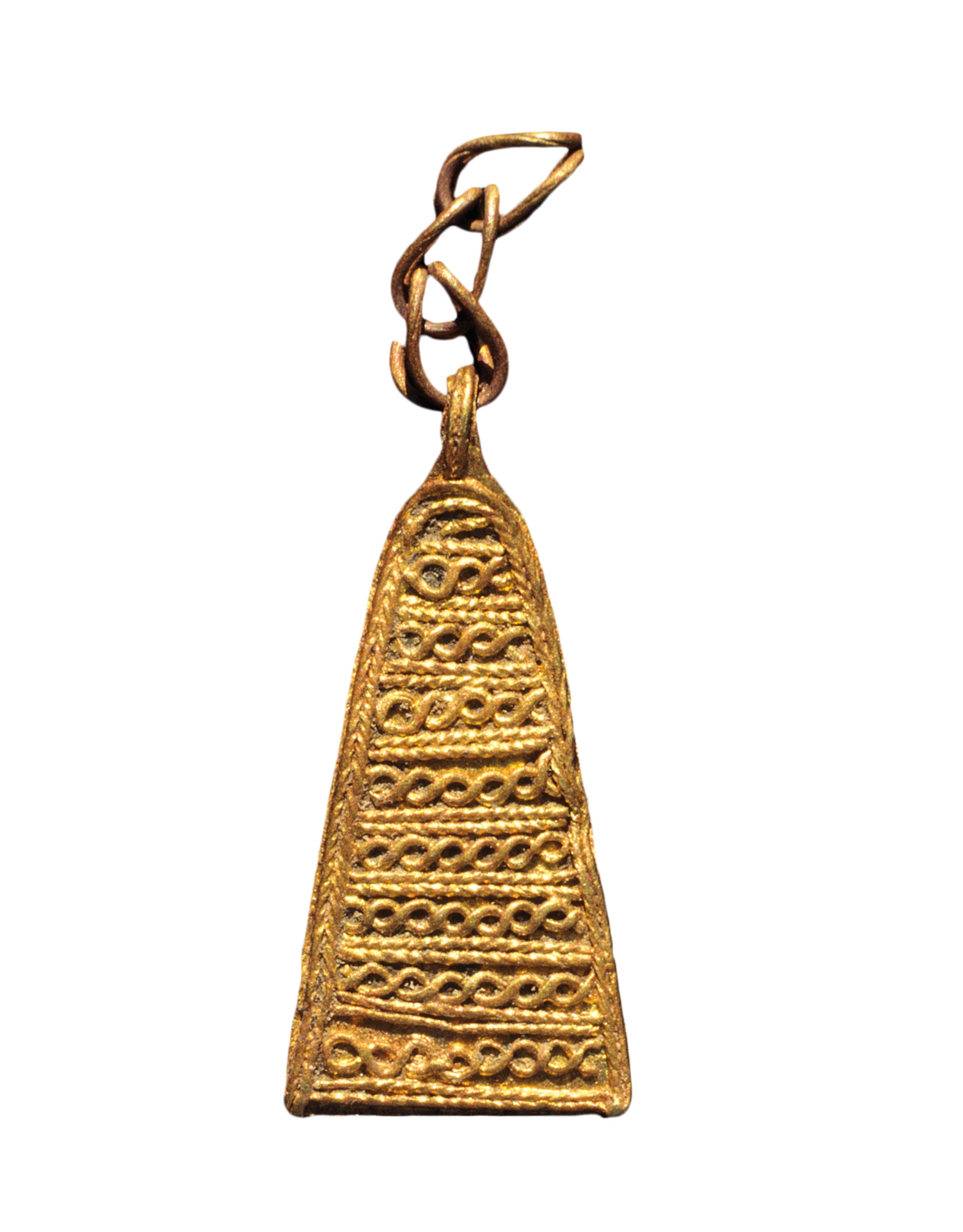 A gold pendant is pictured.