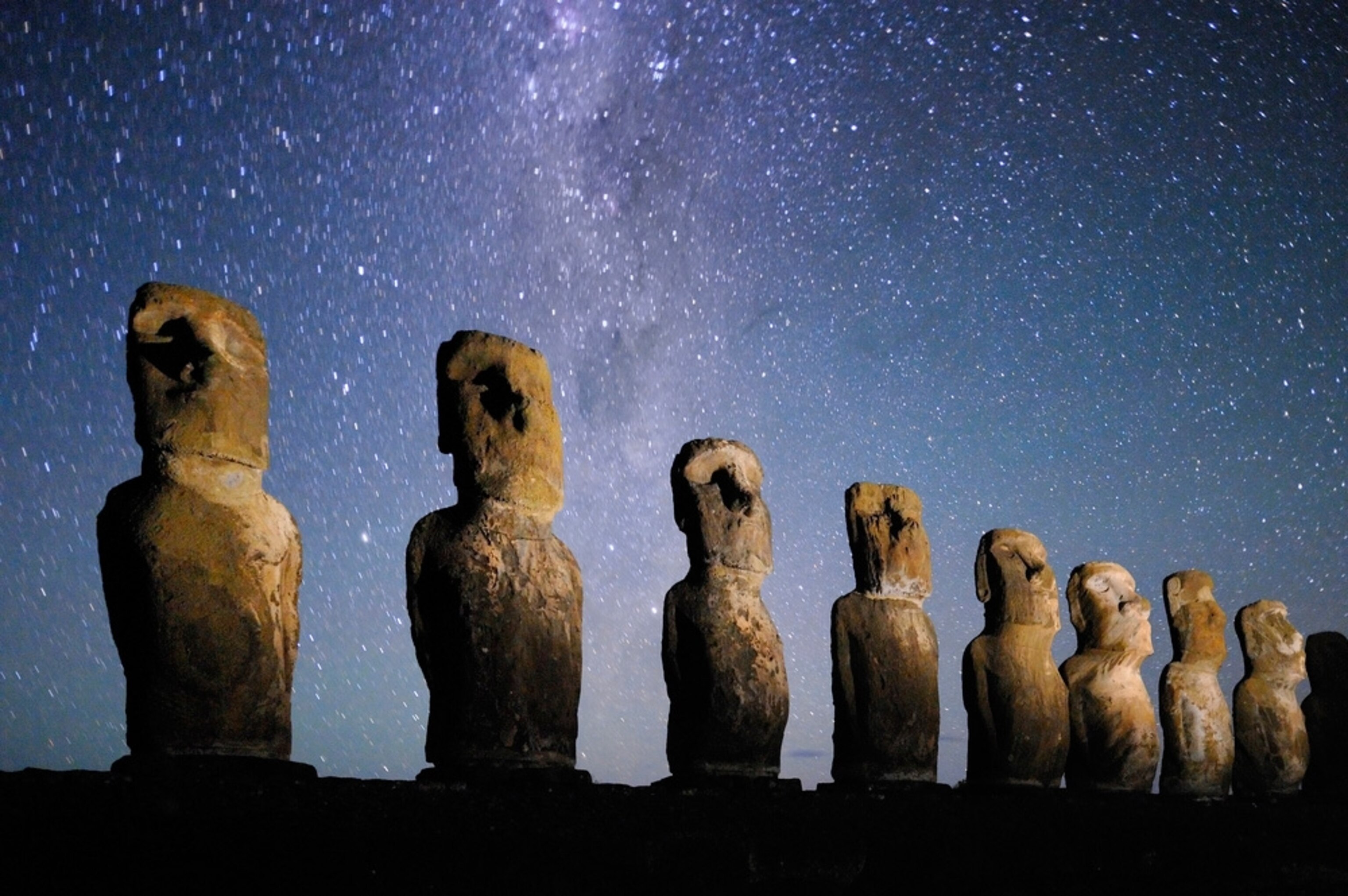 Easter Island statues at night