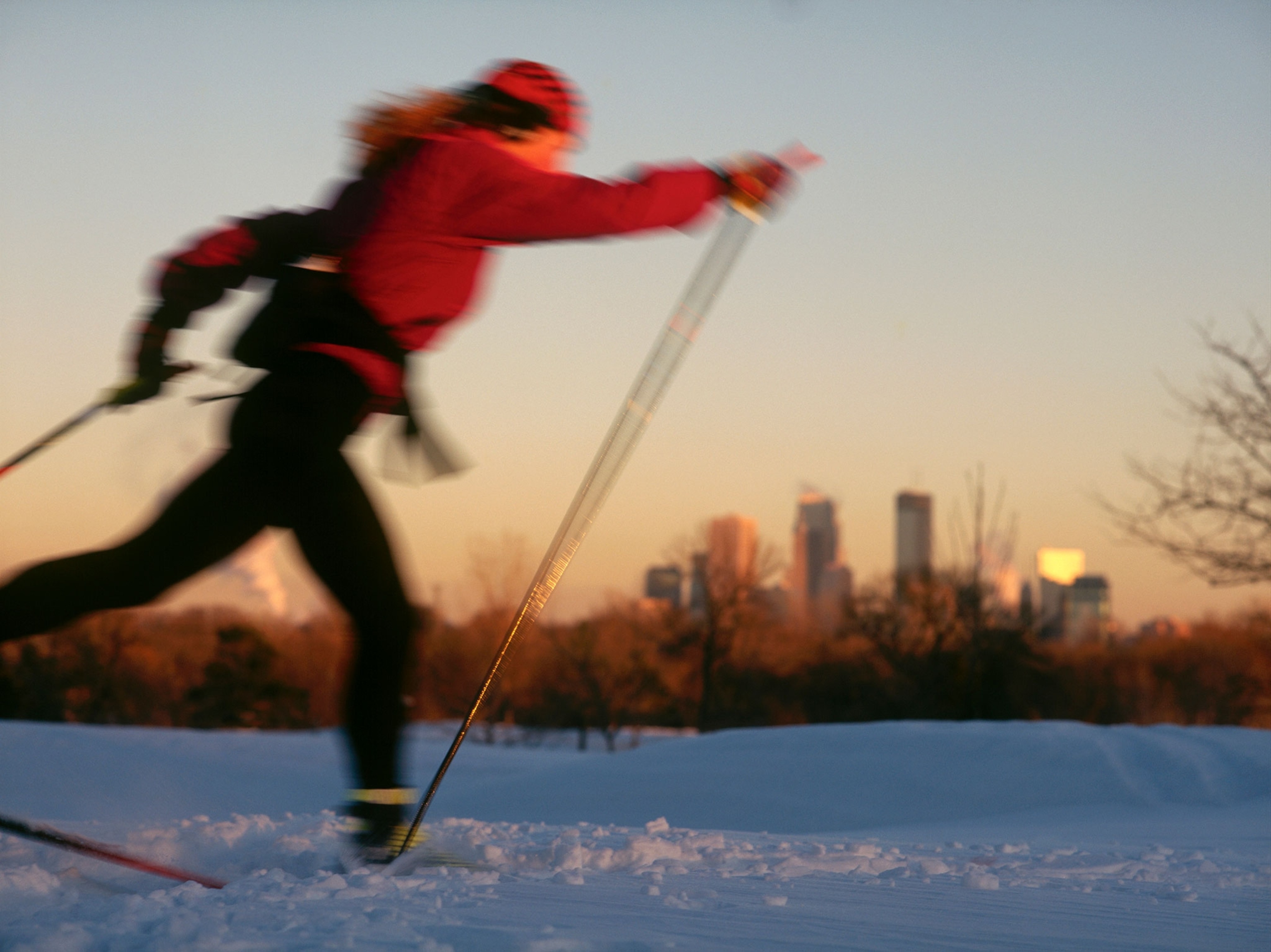 a woman cross country skiing in Minneapolis, Minnesota