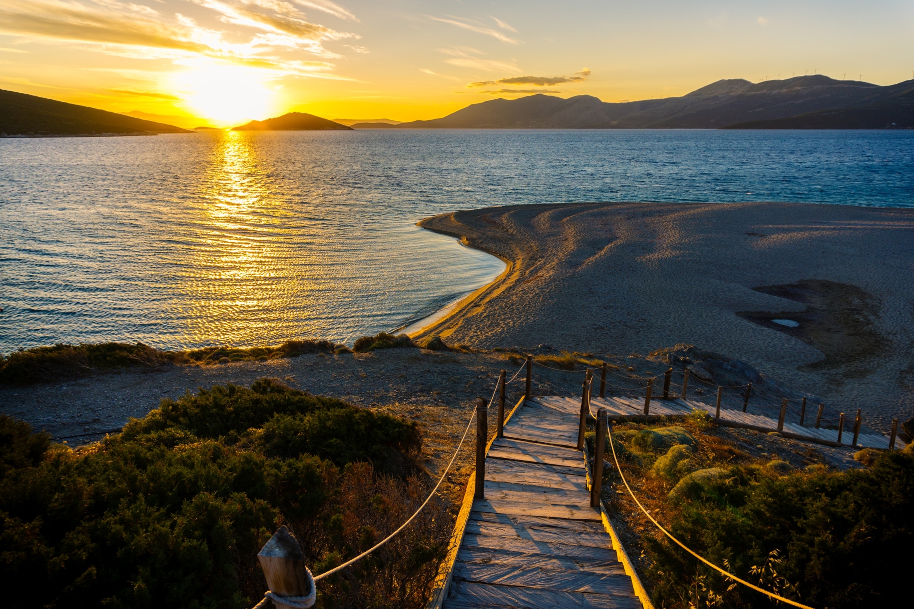 Evening beach scene on Evia