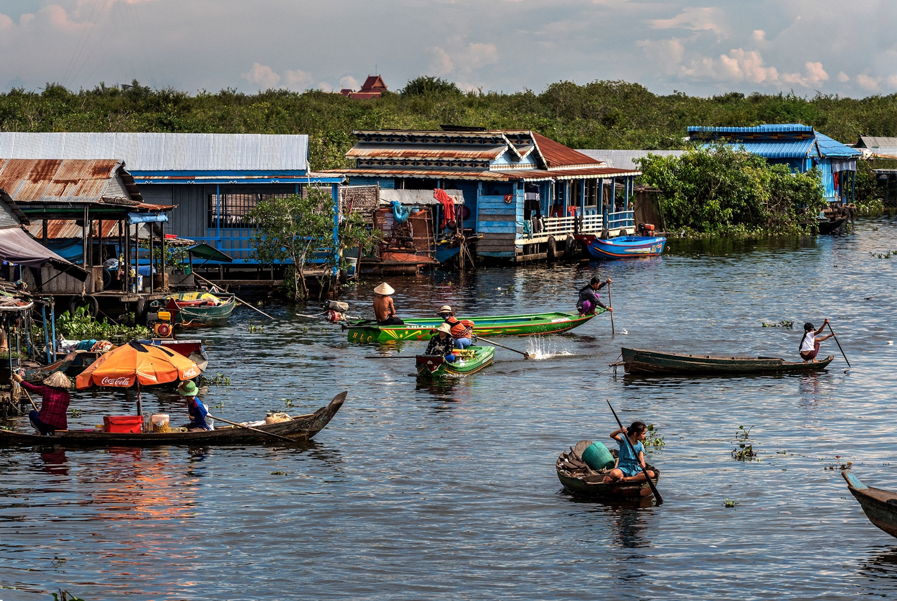 a floating village on Tonle Sap lake in Siem Reap, Cambodia